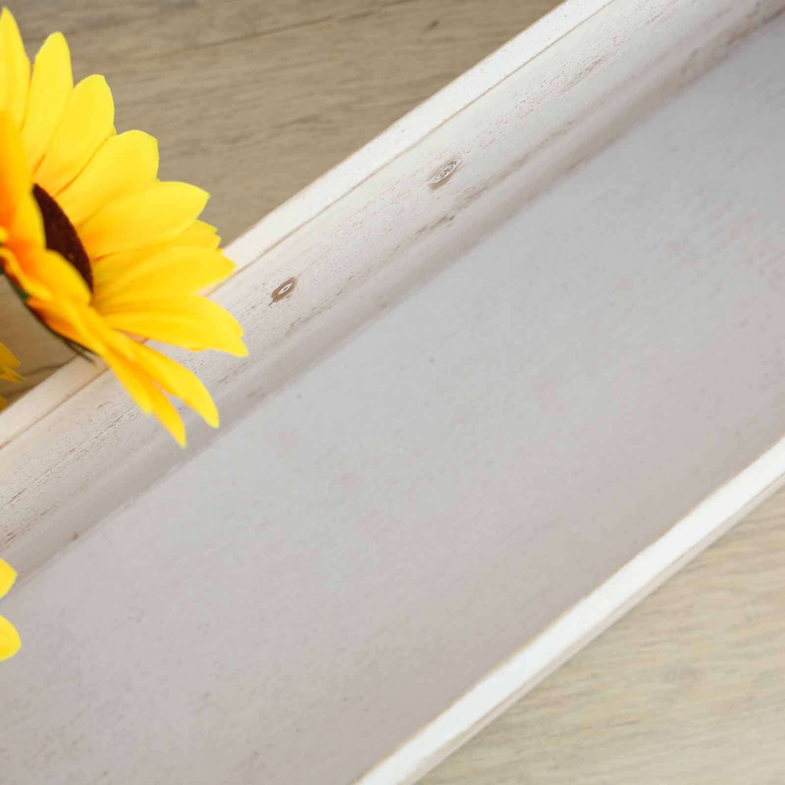 Whitewash Wood Planter Rectangular Box 24"x6"- Natural Decor with Removable Plastic Liner for Tables