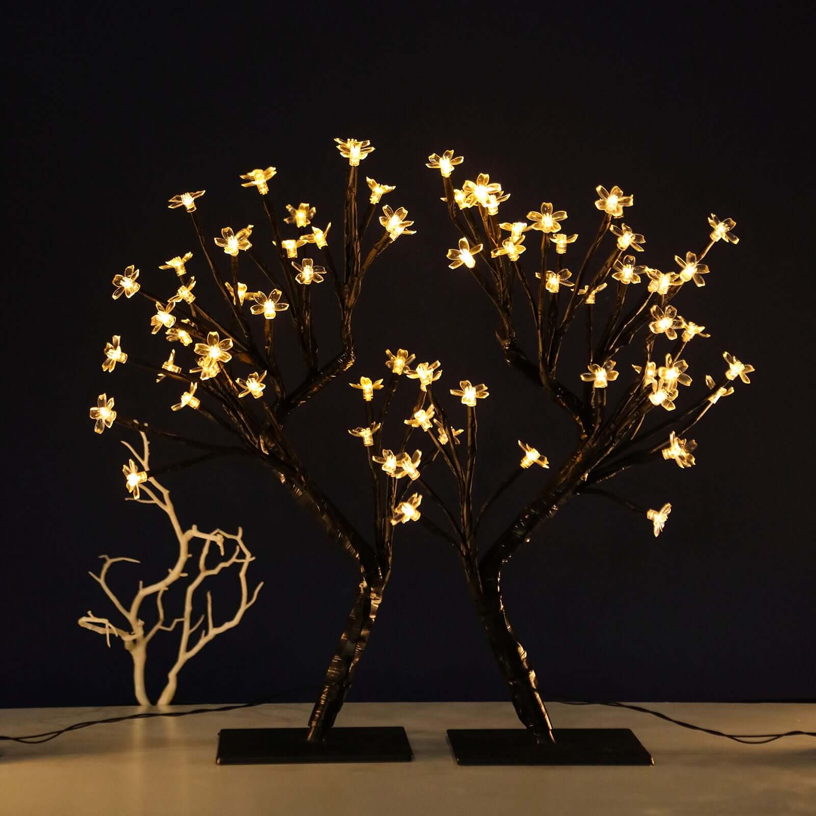 2-Pack Artificial Tree Centerpieces Cherry Blossom Design Black with 36 Warm White LEDs - Battery Operated Table Décor