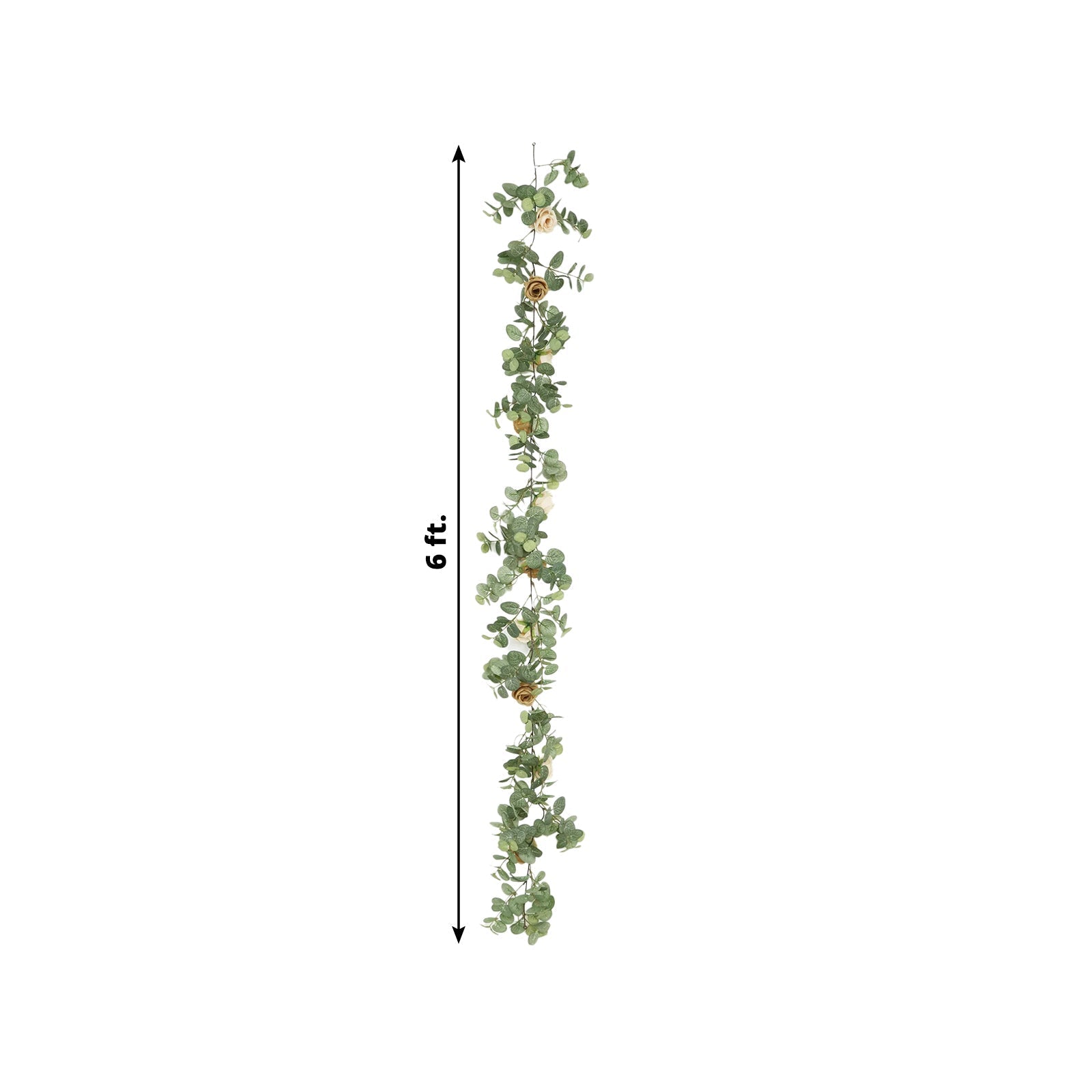 6ft Artificial Eucalyptus Garland with Cream/Gold Silk Roses – Faux Greenery Vine