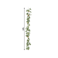 6ft Artificial Eucalyptus Garland with Cream/Gold Silk Roses – Faux Greenery Vine