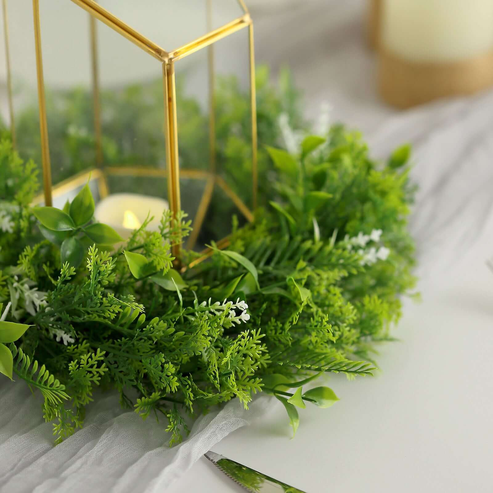 2 Pack 4" Green Artificial Fern Leaf Mix Pillar Candle Ring Wreaths