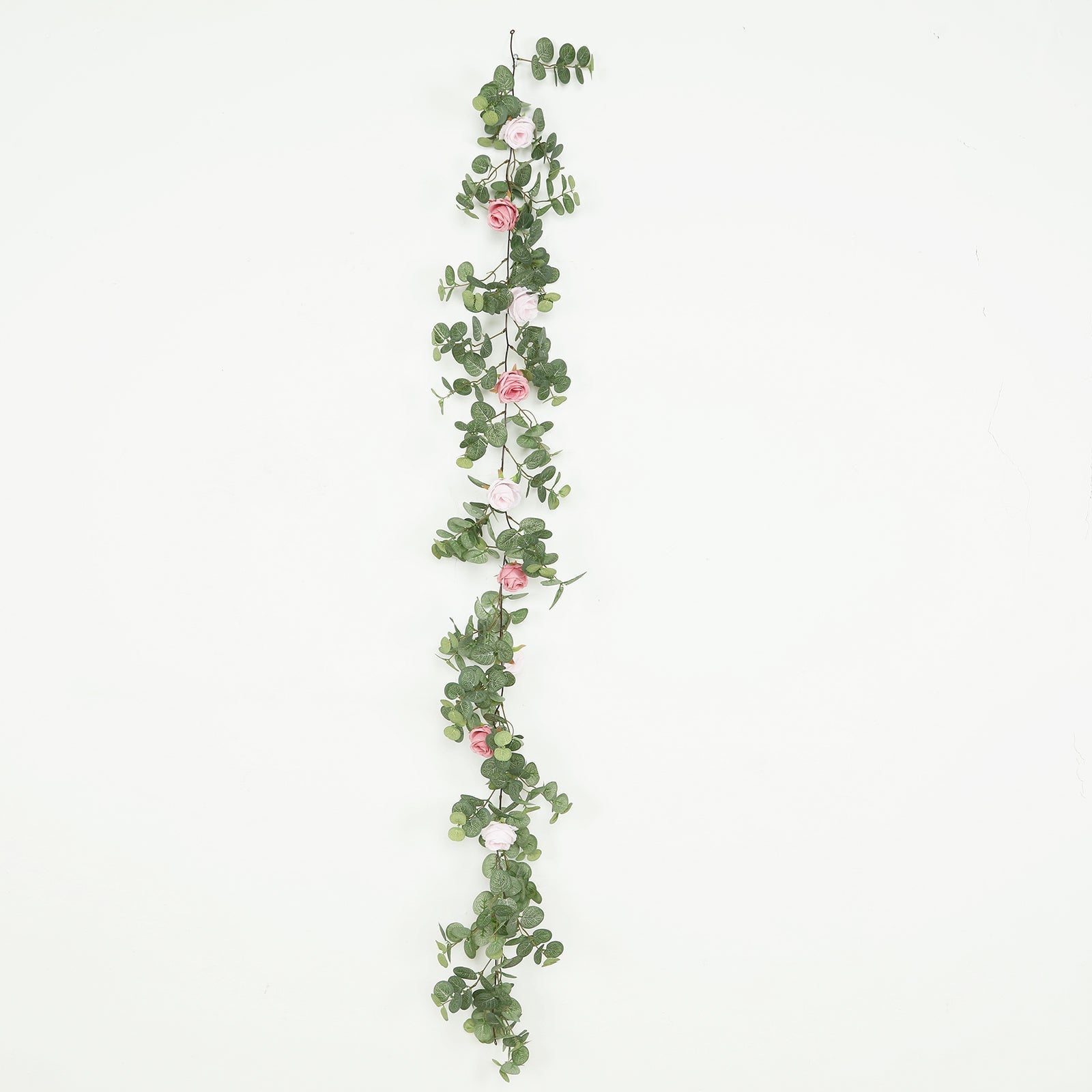 6ft Artificial Eucalyptus Garland with Blush/Dusty Rose Silk Roses – Faux Greenery Vine