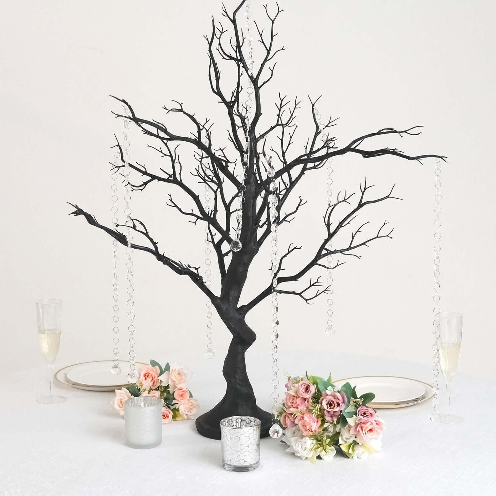 Manzanita Tree Centerpiece Black with 8 Acrylic Bead Chains for Weddings Parties & Event Displays 34"