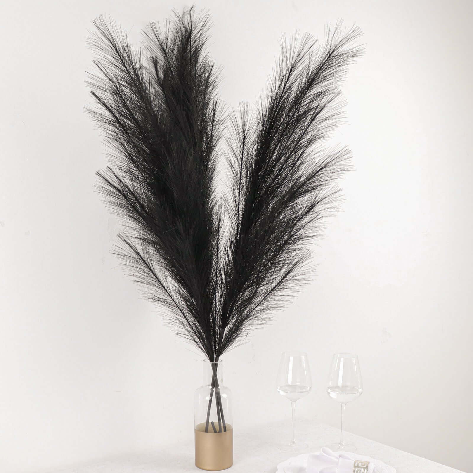 3 Stems Artificial Pampas Grass Decor Black - Soft Realistic Faux Ornamental Grass Branches for Rustic Boho Chic Backdrops Floral Styling & Vase Displays 44"