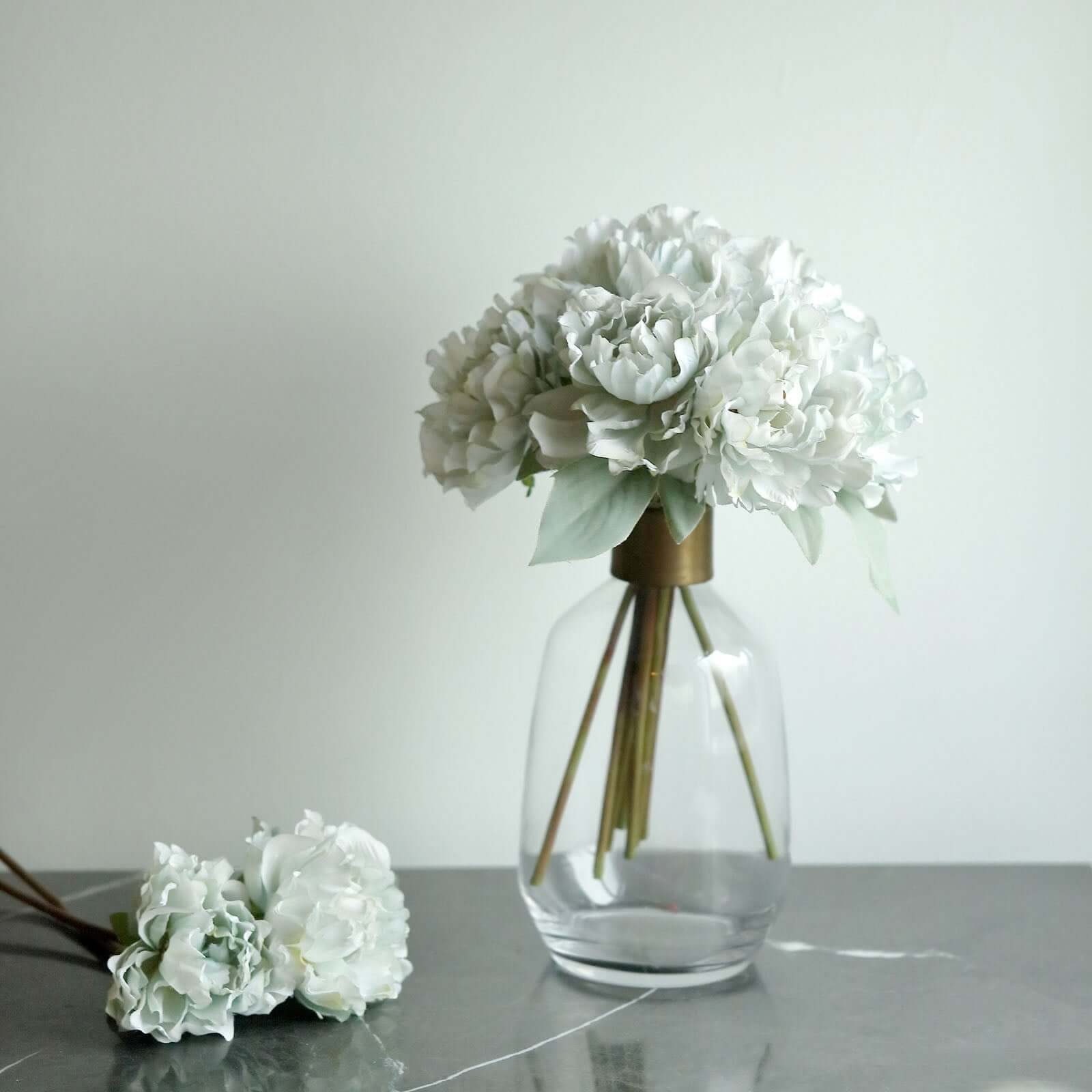 11" Silver Blue Real Touch Artificial Silk Peonies Flower Bouquet