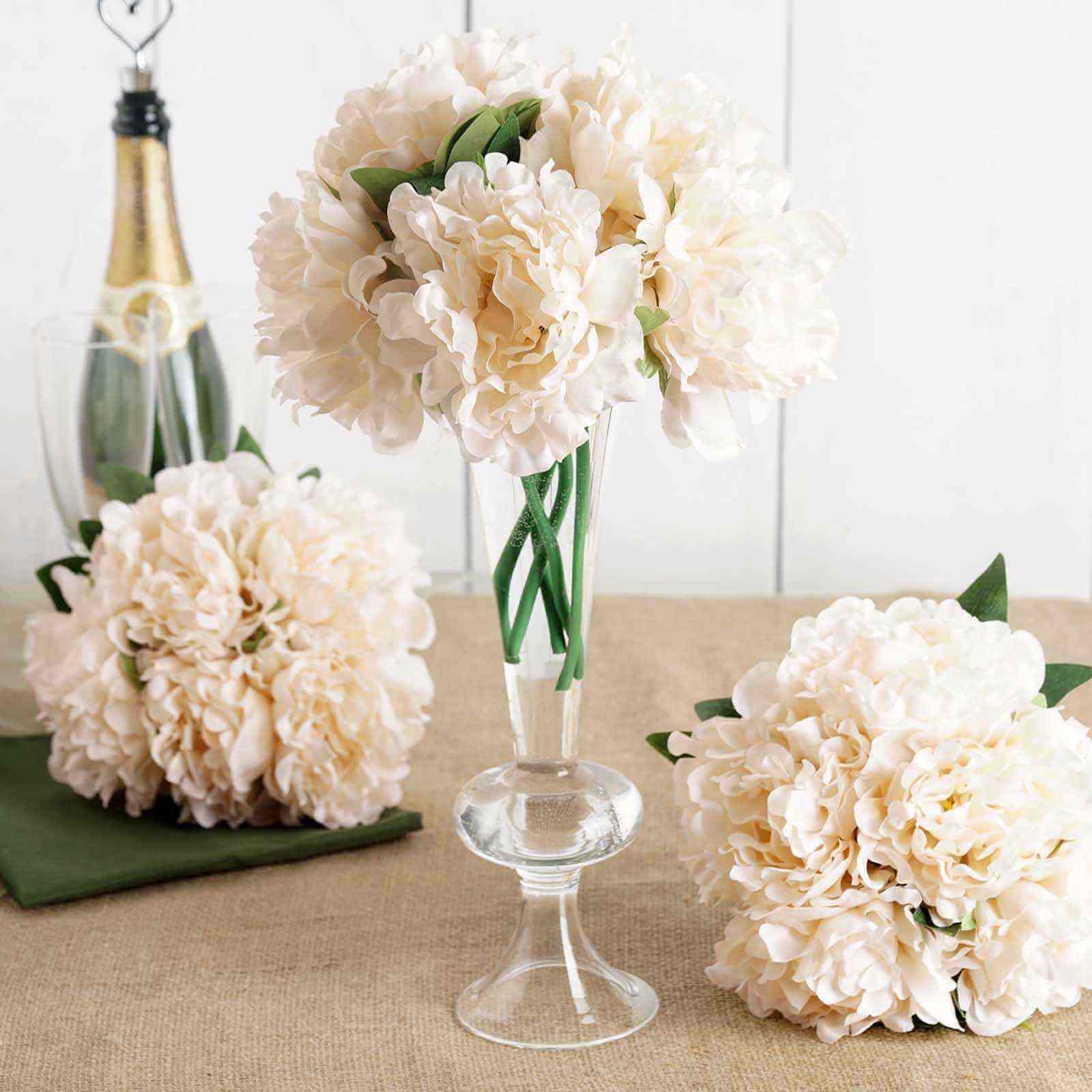 11" Blush Cream Real Touch Artificial Silk Peonies Flower Bouquet