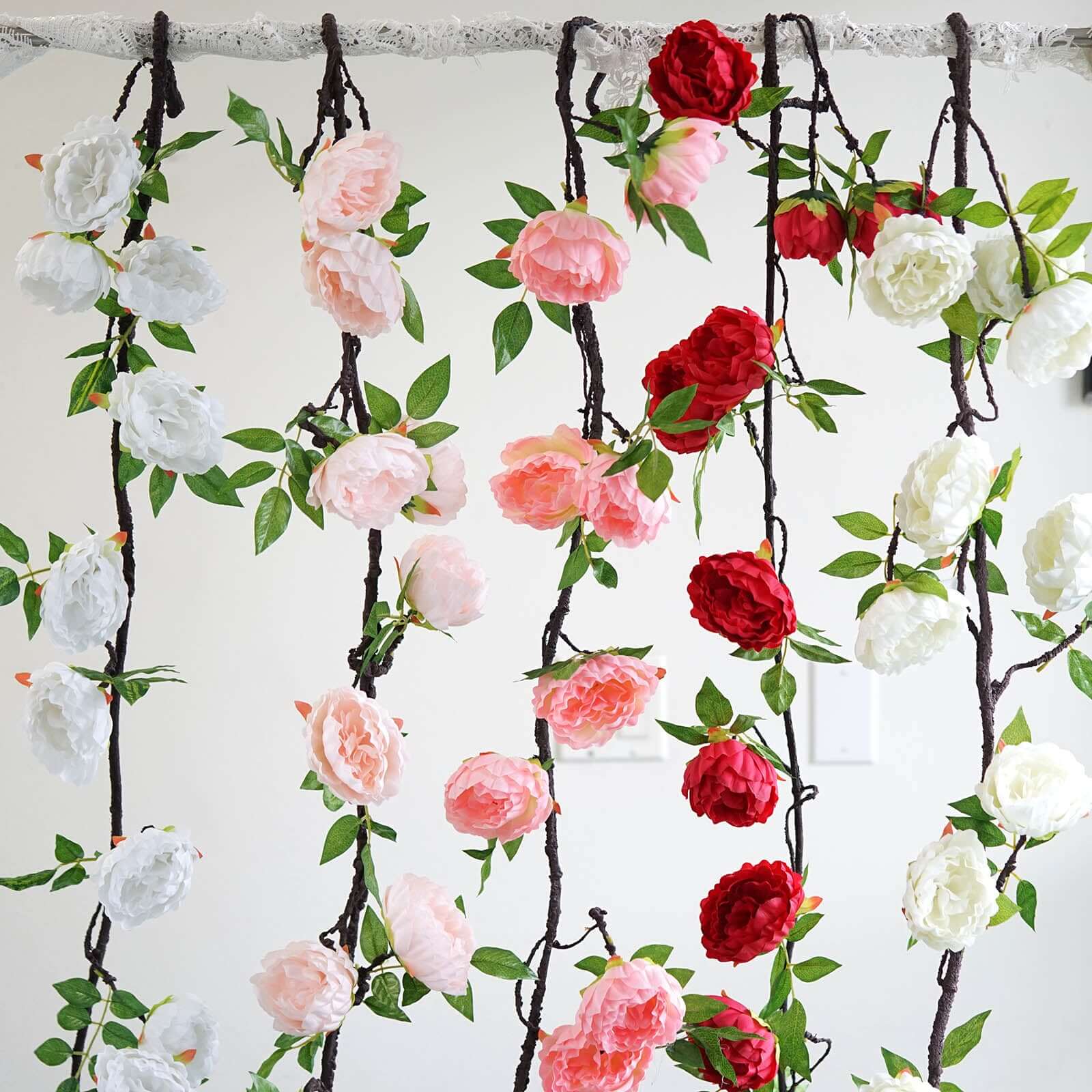 6ft Blush Artificial Silk Peony Hanging Flower Garland, Faux Vine