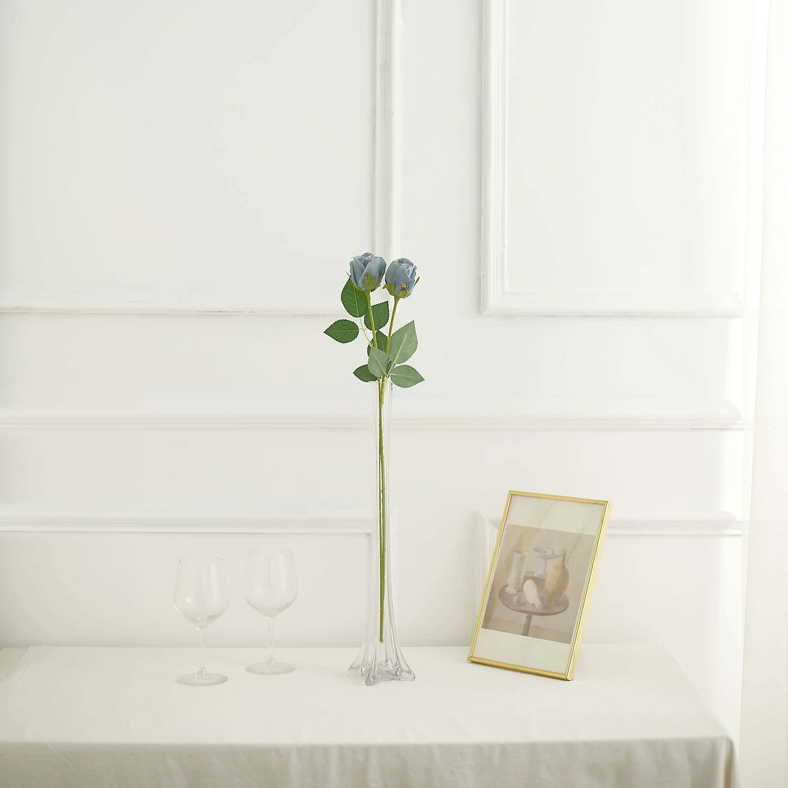 31" 24Pcs Dusty Blue Long Stem Artificial Silk Roses Flowers