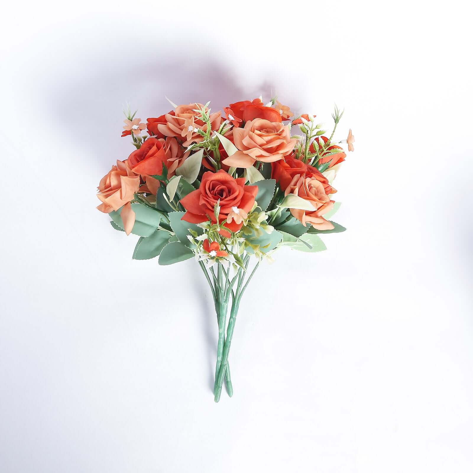 4 Bushes 12" Terracotta (Rust) Real Touch Artificial Silk Rose Flower Bouquet, Faux Bridal Flowers