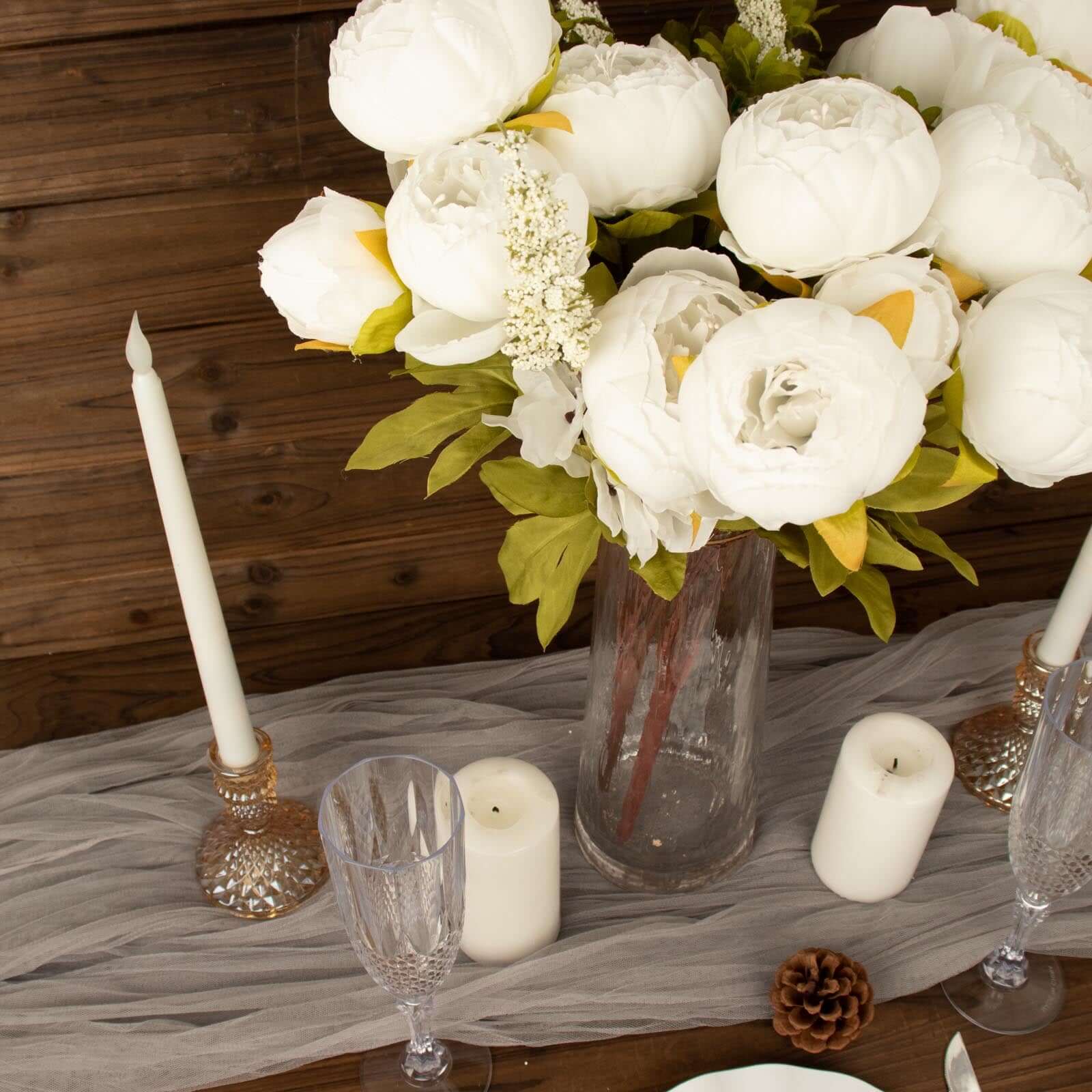 2 Pack 19" White Artificial Peony Flower Wedding Bouquets, Faux Silk Flower Arrangements