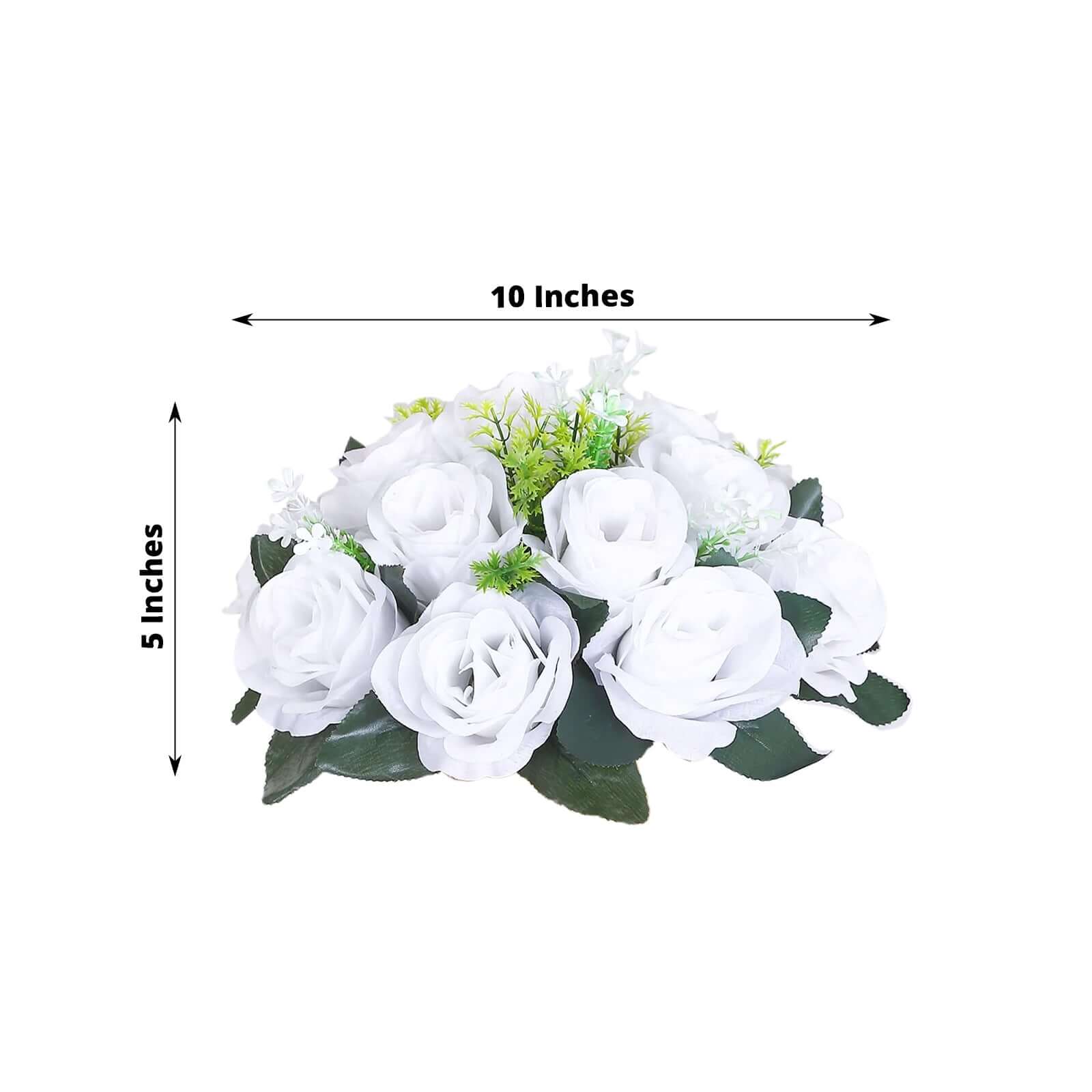 2 Pack White Silk 15-Head Rose Flower Balls For Centerpieces - 10", Artificial Kissing Ball Floral Arrangements