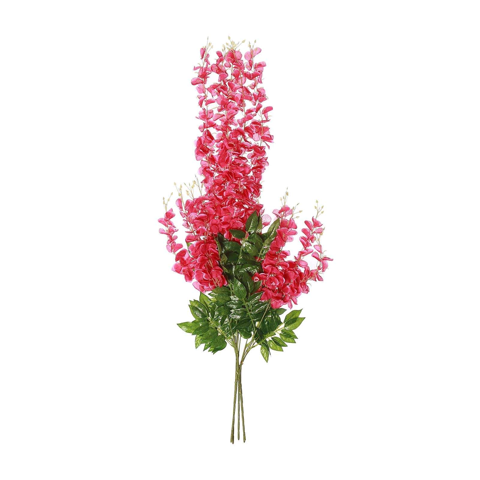 5 Pack 44" Silk Hanging Wisteria Flower Garland Vines in Fuchsia, 3 Strands in 1 Bush