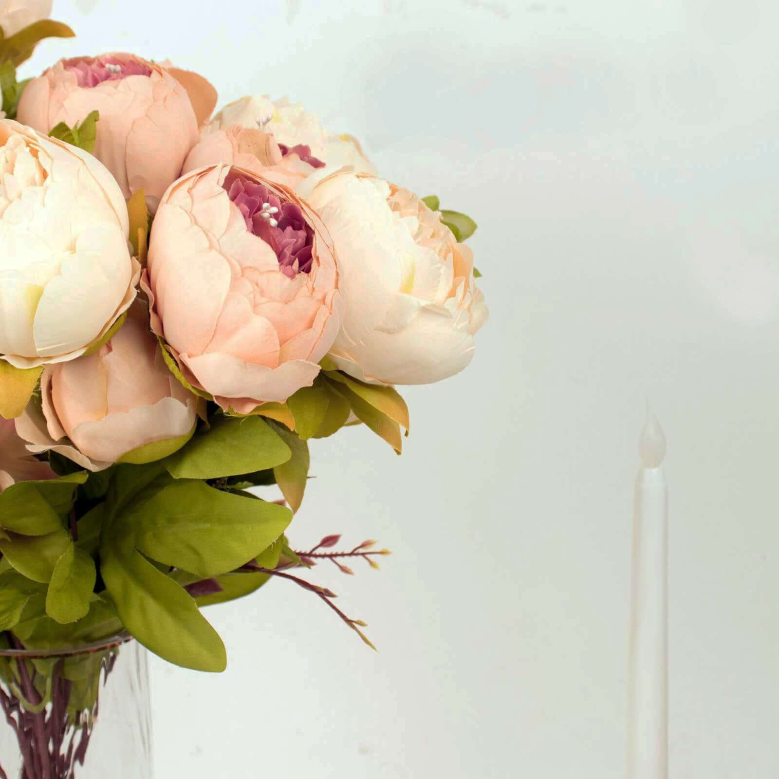 2 Pack 19" Cream Blush Artificial Peony Flower Wedding Bouquets, Faux Silk Flower Arrangements