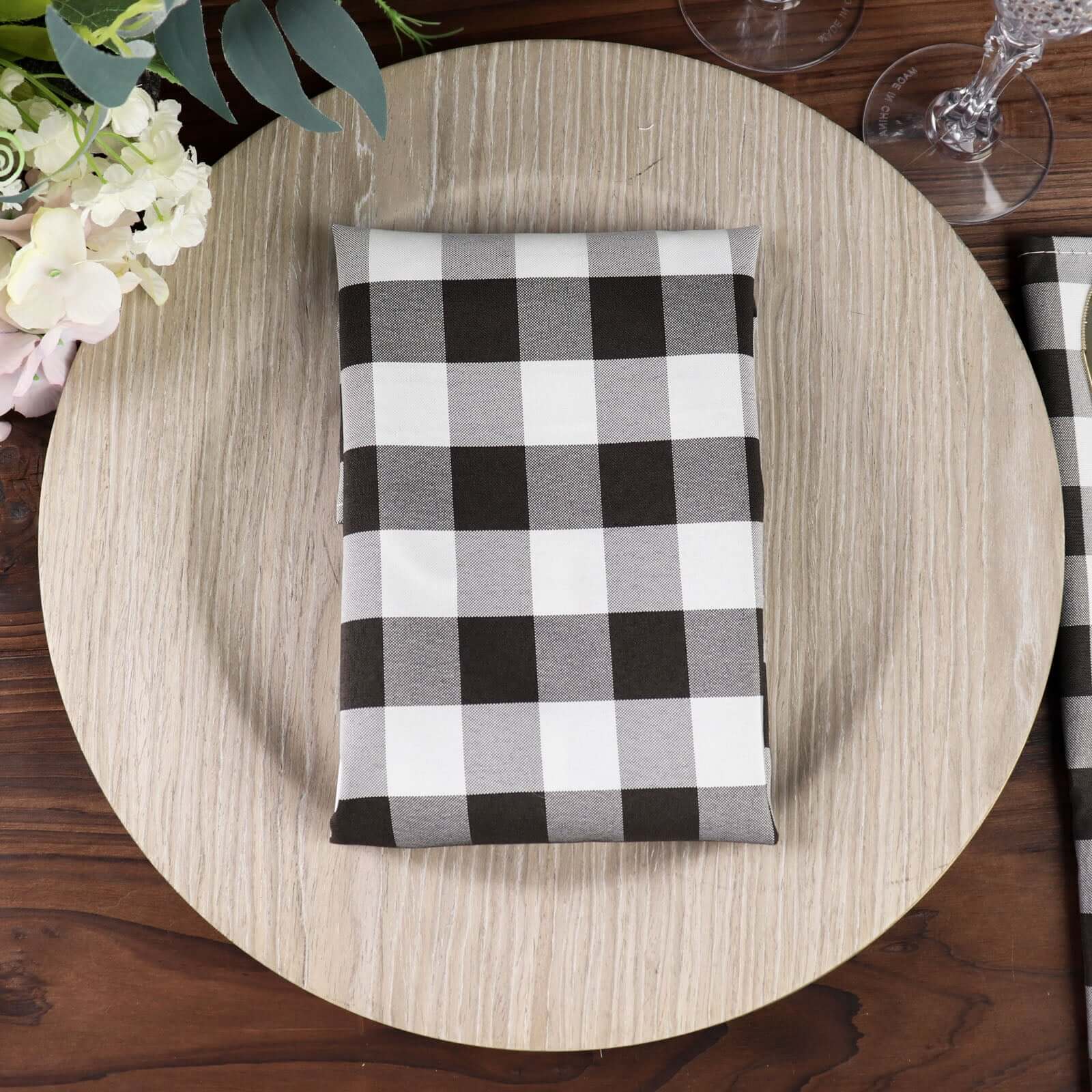 5 Pack Polyester 15"x15" Napkins Black/White Buffalo Plaid Gingham Style Cloth Napkins for Casual & Outdoor Dining