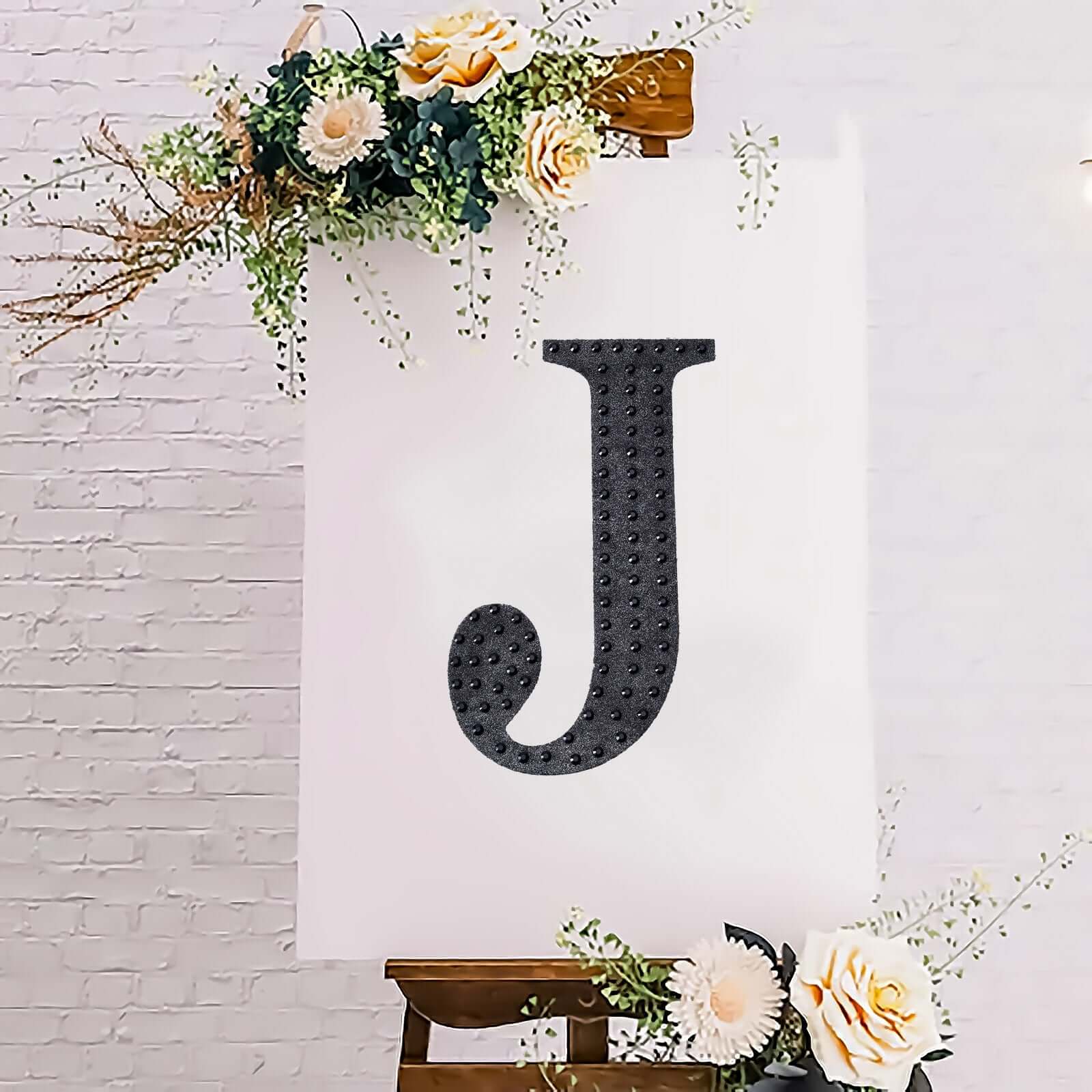 Decorative Rhinestone Alphabet "J" Letter Stickers, Glitter Adhesive Craft Letters Black DIY Sparkle Embellishments 8"