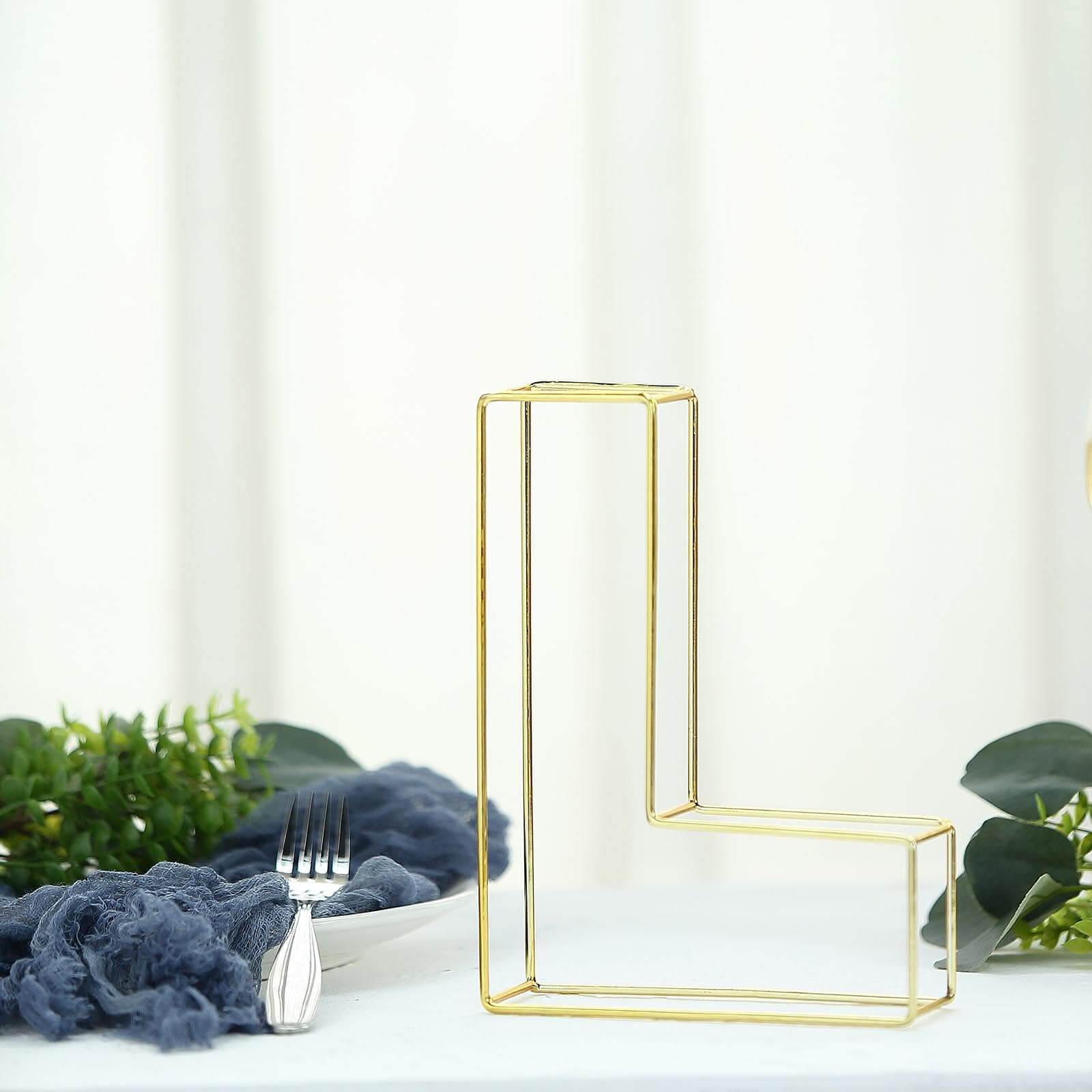 8" Tall Gold Freestanding 3D Decorative Wire Letter, Wedding Centerpiece - L