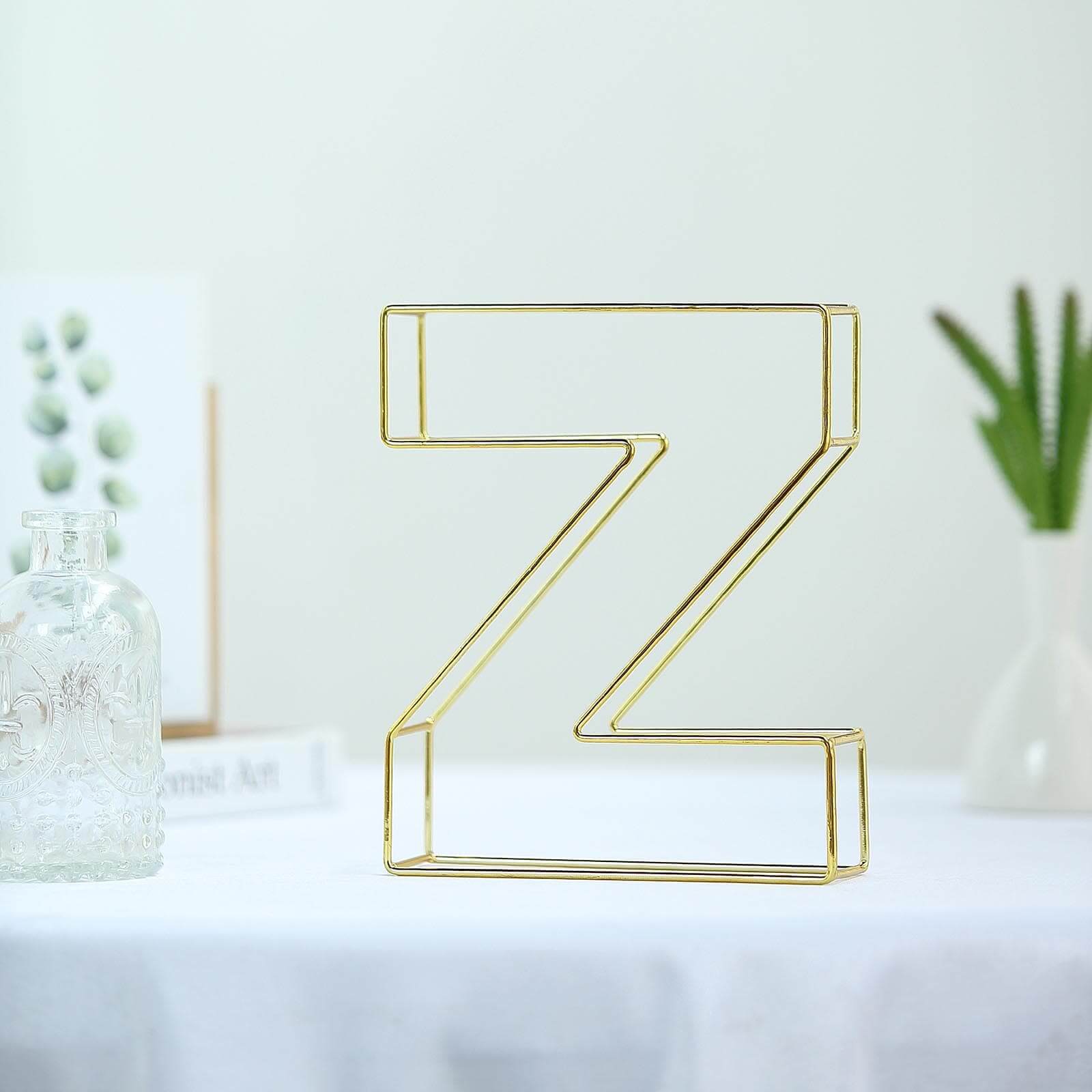 8" Tall Gold Freestanding 3D Decorative Wire Letter, Wedding Centerpiece - Z