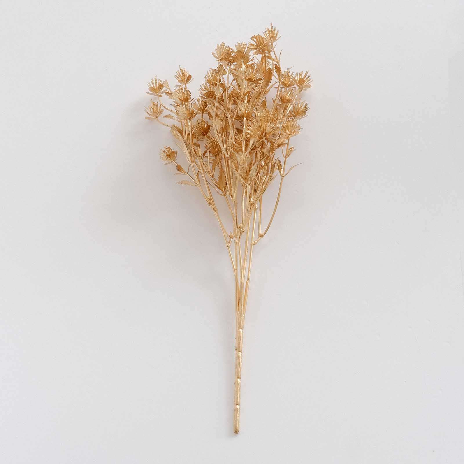 4-Pack Artificial Baby's Breath Flower Bouquet Metallic Gold for Event Decor & Centerpieces 13"