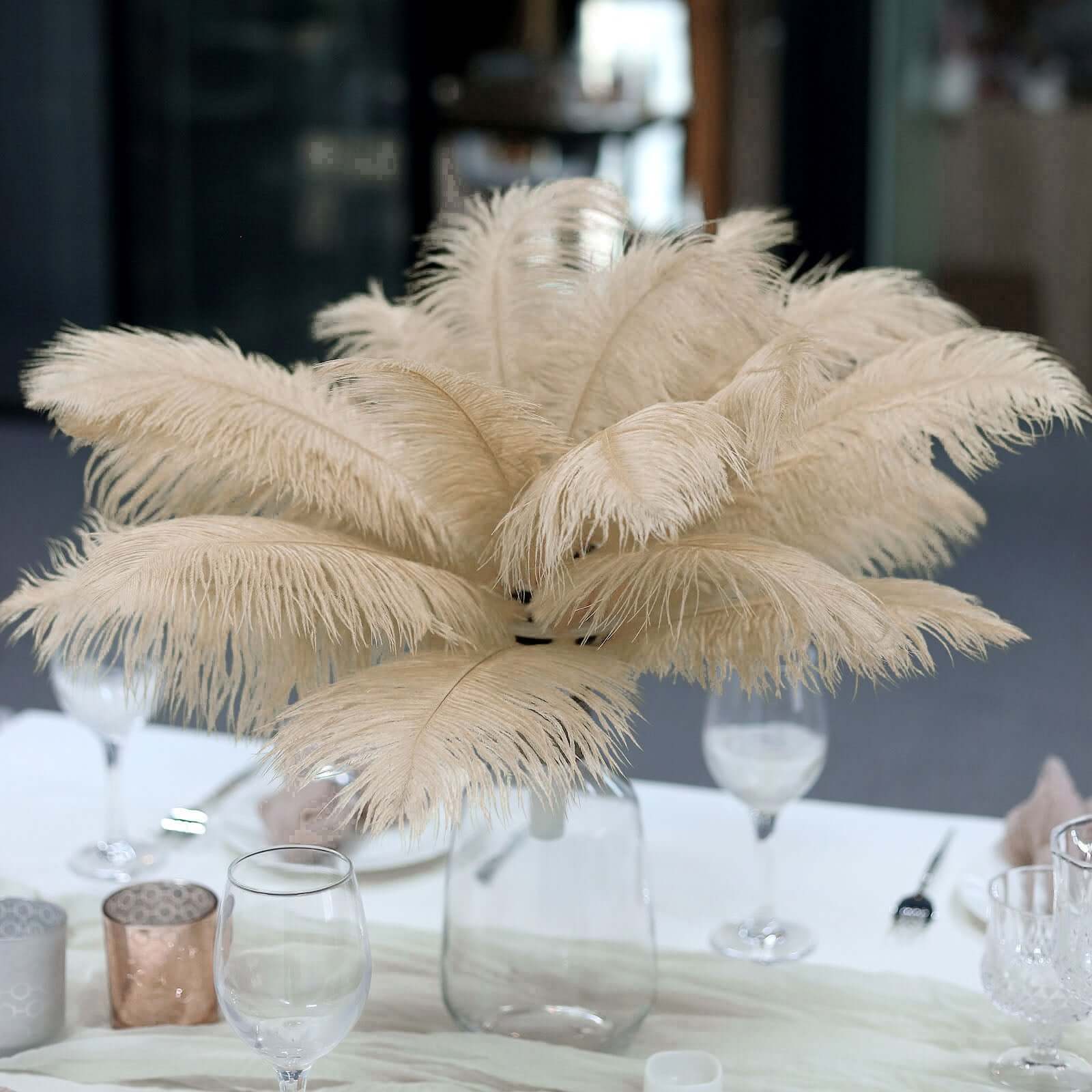 12 Pack 13"-15" Beige Natural Plume Real Ostrich Feathers, DIY Centerpiece Fillers