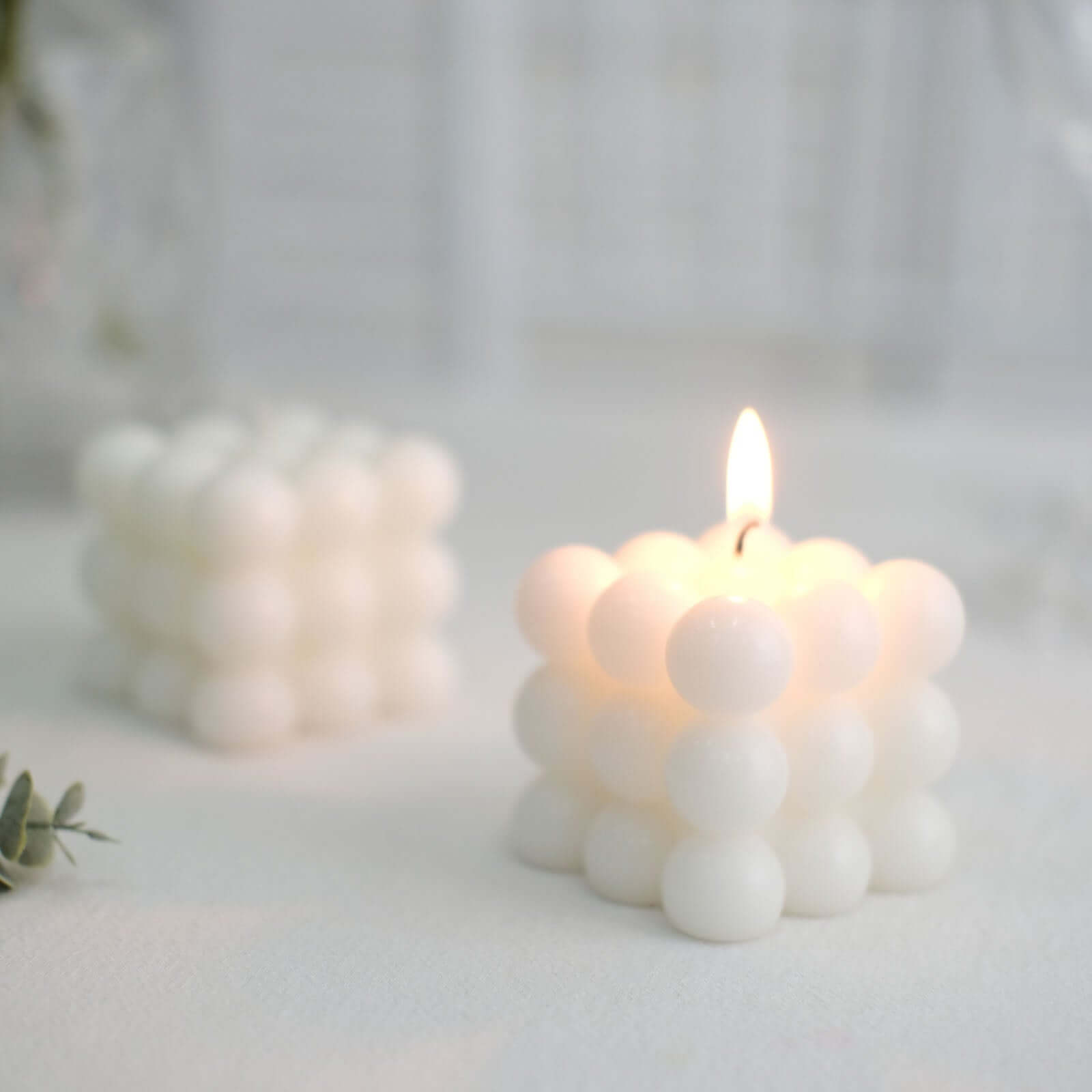 2-Pack Decorative Paraffin Wax Candles Bubble Cube Design White - Unscented Long Burning Pillar Candle Set 2"