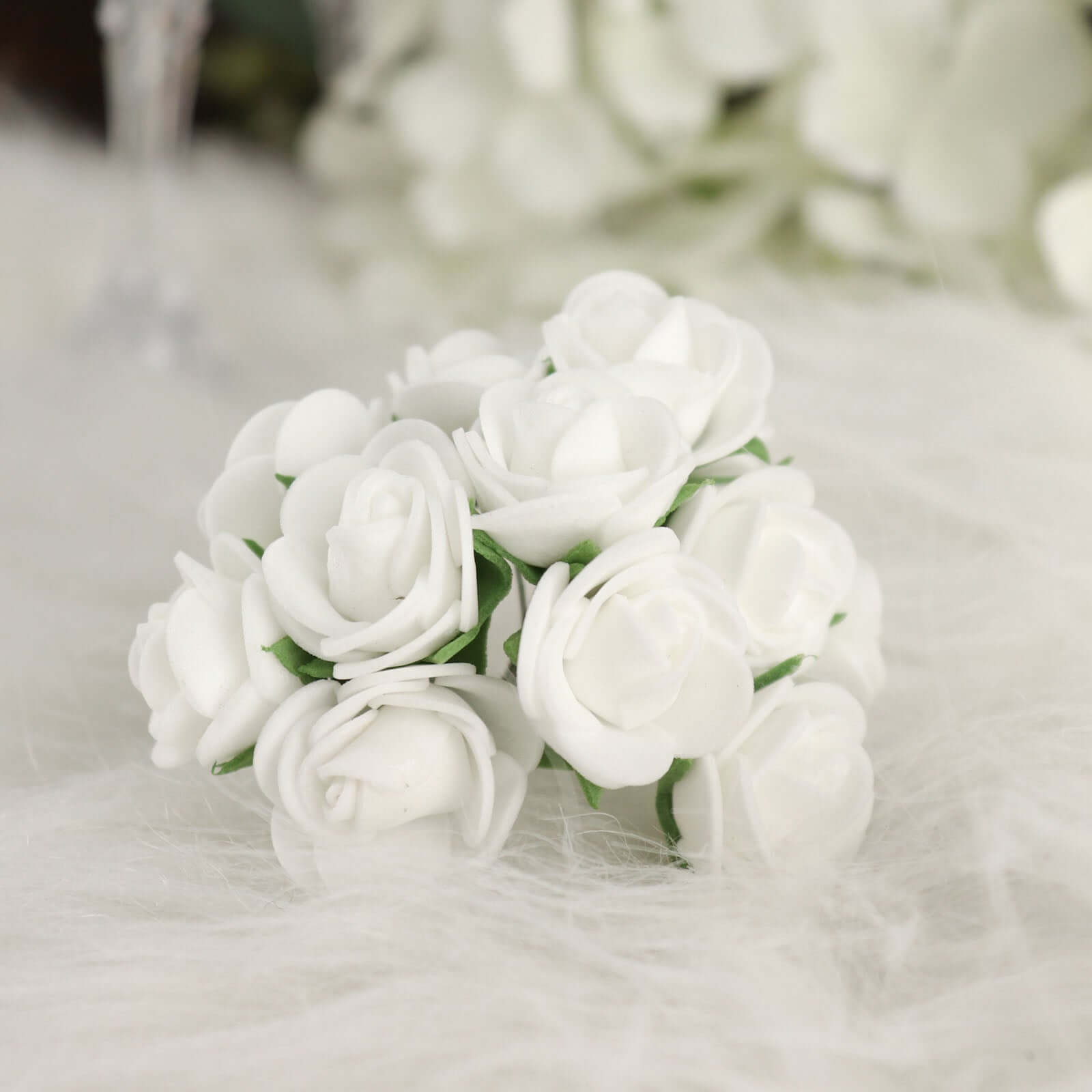 48 Roses 1" White Real Touch Artificial DIY Foam Rose Flowers With Stem, Craft Rose Buds