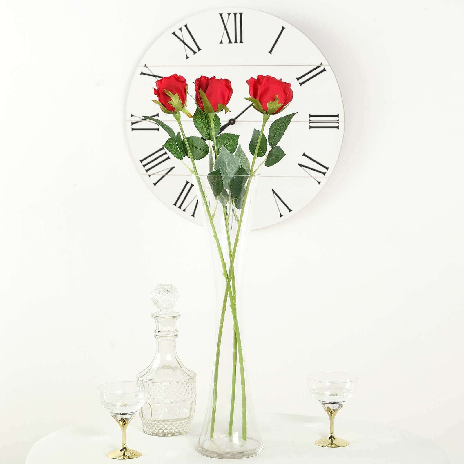 31" 24Pcs Red Long Stem Artificial Silk Roses Flowers