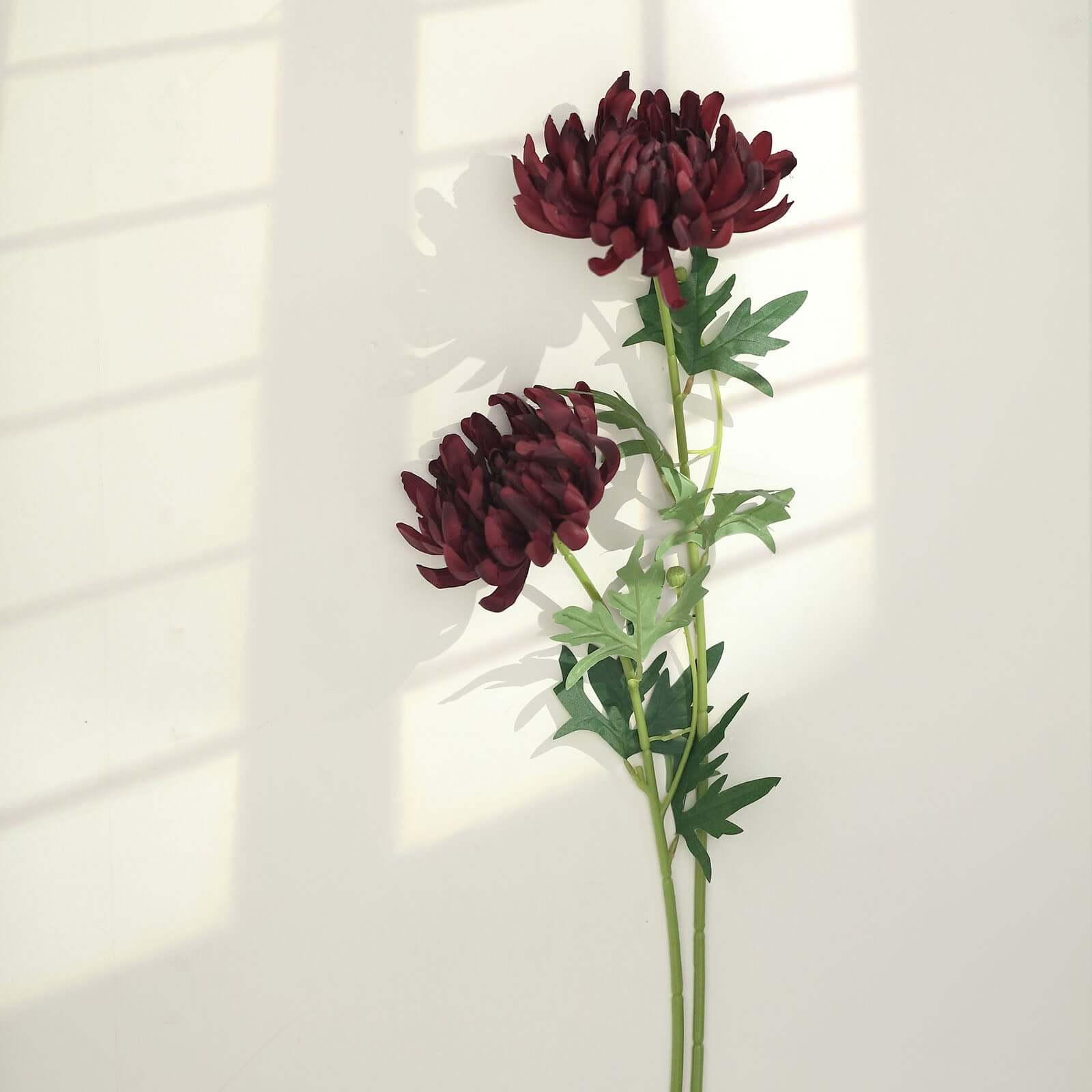 3 Stems Burgundy 27" Artificial Silk Chrysanthemum Bouquet Flowers, Large Faux Mum Branches