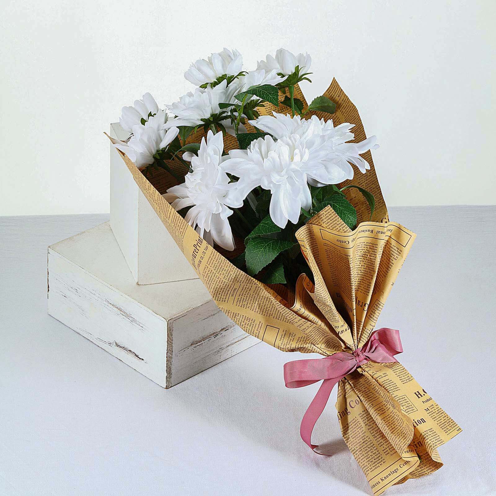 30" Tall White Artificial Dahlia Silk Flower Stems, Faux Floral Spray