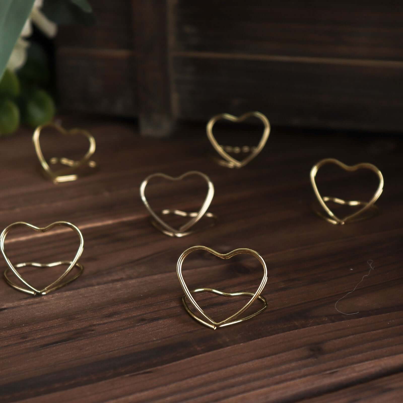 10-Pack Metal Card Holder Stands Double Heart Design Gold - Table Number Stands and Wedding Place Card Menu Clips 1"