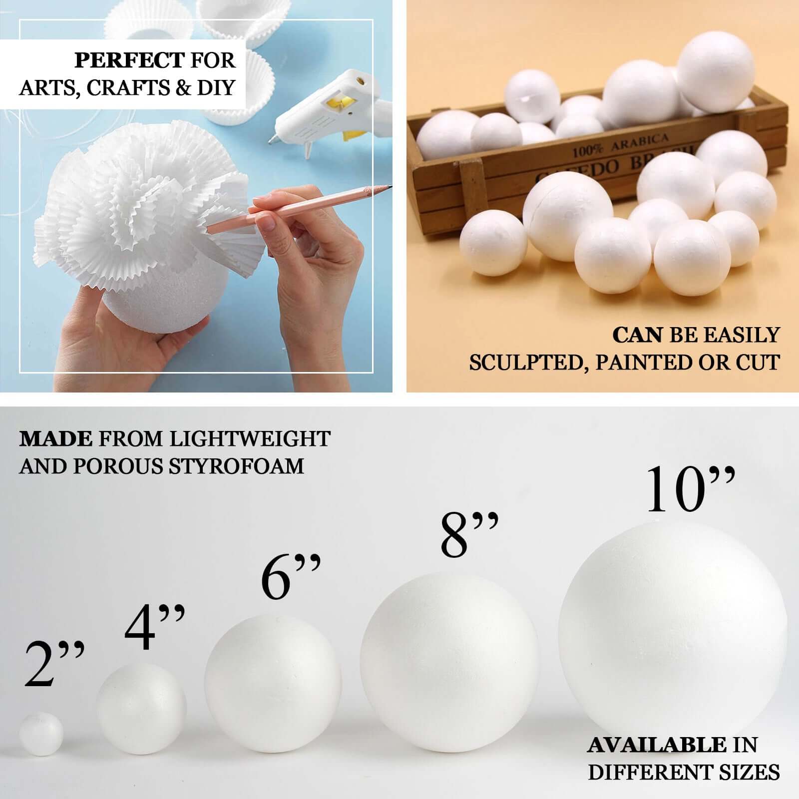 4 Pack 8” White StyroFoam Foam Balls For Arts, Crafts and DIY