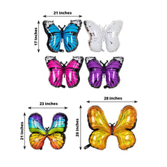 Set of 6 Assorted Butterfly Helium Foil Balloons, Fairy Tale Theme Party Supplies - 21",23",28"