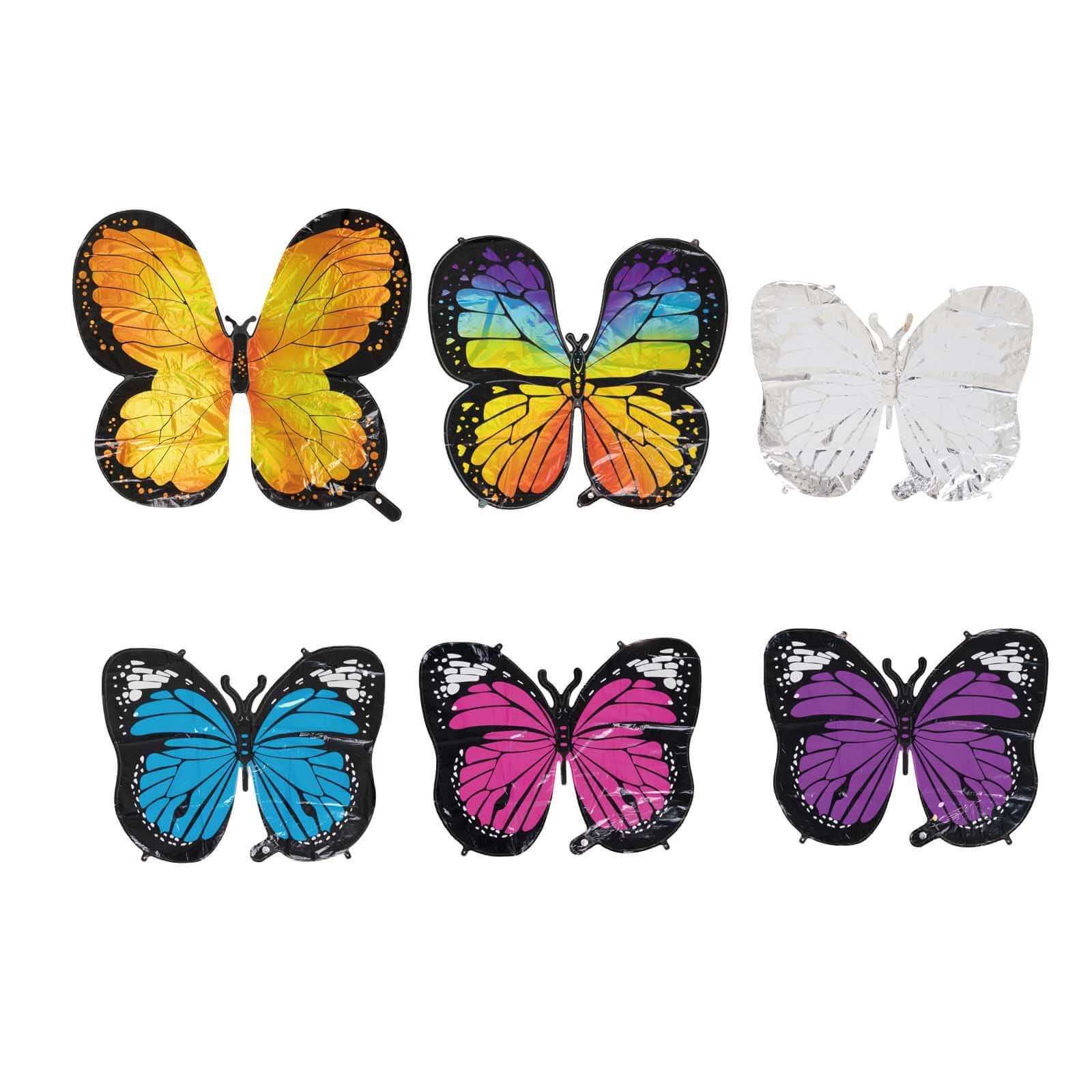 Set of 6 Assorted Butterfly Helium Foil Balloons, Fairy Tale Theme Party Supplies - 21",23",28"