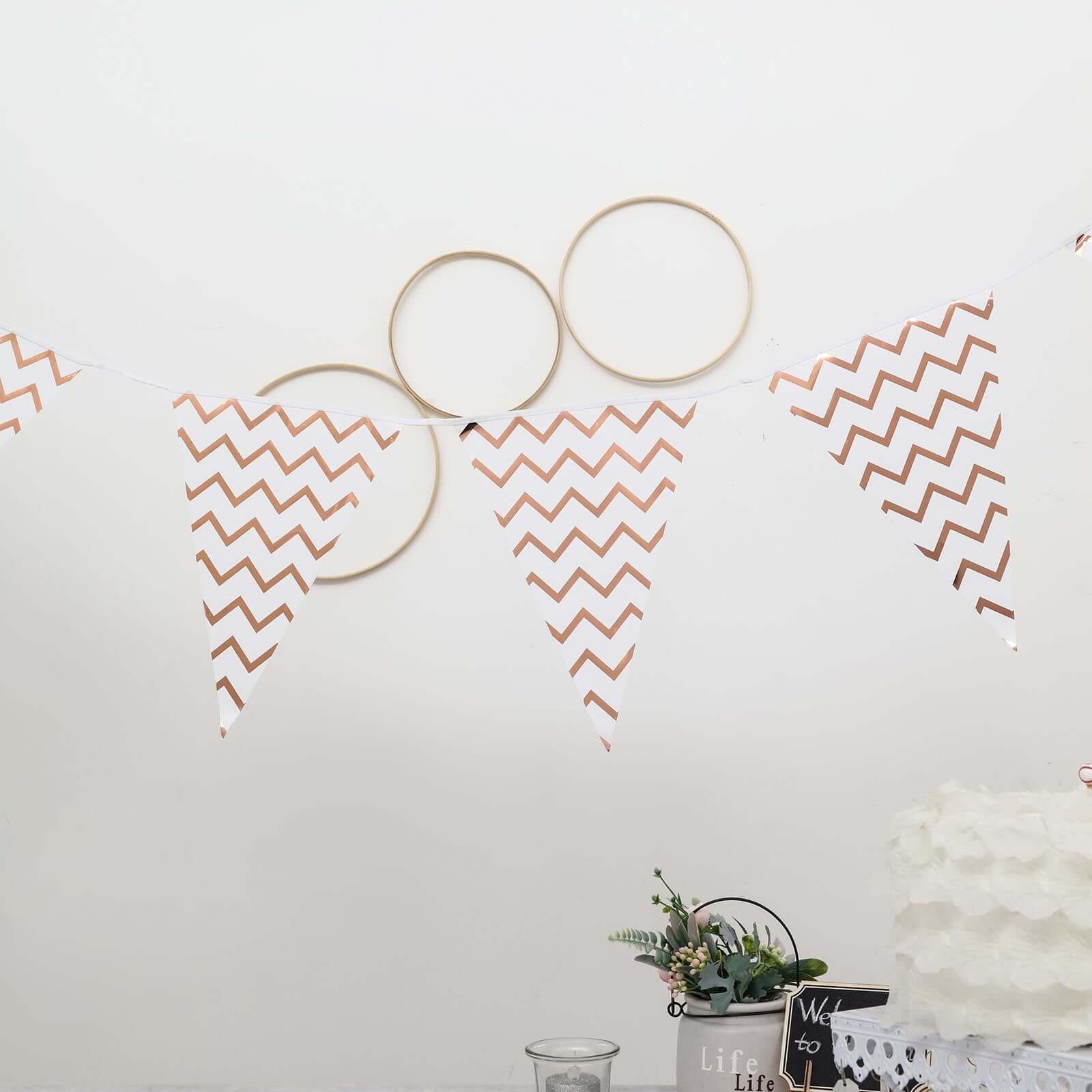 7.5ft Rose Gold Chevron Print Triangle Pennant Flag Party Banner - Clearance SALE