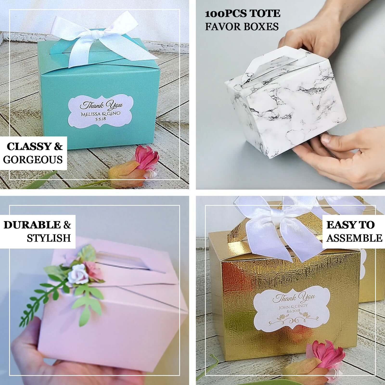 100 Pack 4"x3"x3" Chocolate Brown Tote Party Favor Candy Gift Boxes