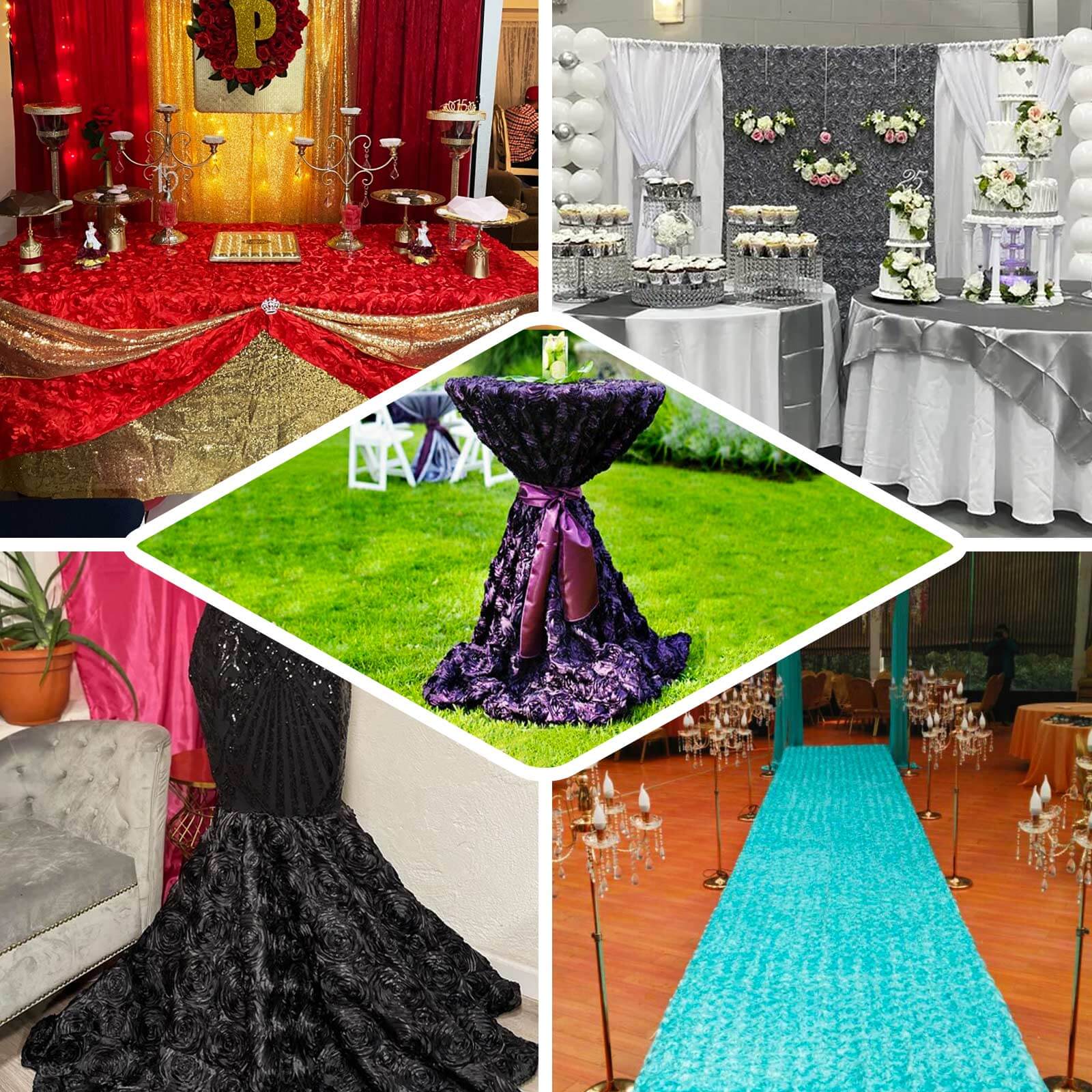 54"x4yd White Satin Rosette Fabric By The Bolt, DIY Craft Fabric Roll