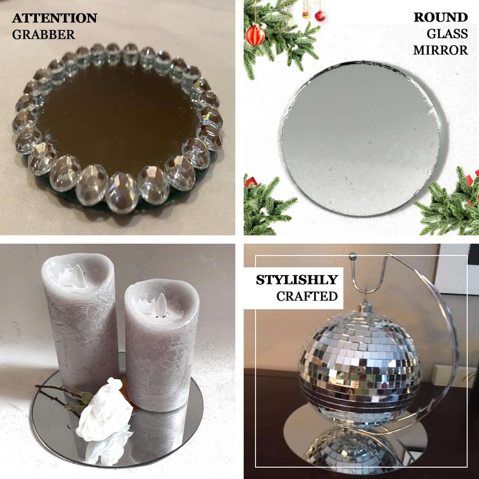 4-Pack Hanging Wall Decor Round Glass Mirror Table Centerpiece - Decorative Reflective Display 16"