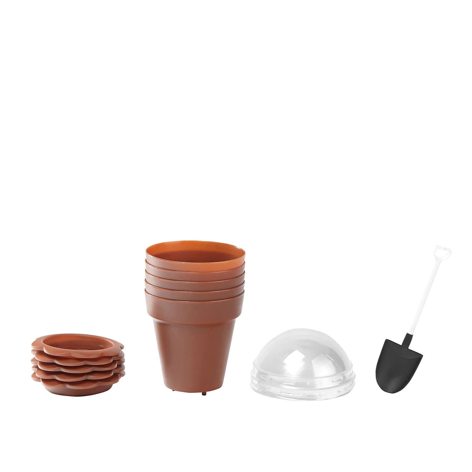 12-Pack Dessert Cups Succulent Planter Design Terracotta (Rust) - Plastic Serving Cups with Lids and Shovels 4"