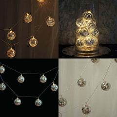 10 LED String Light Garland Silver Disco Mirror Ball Warm White - Battery Operated Event Décor 6ft