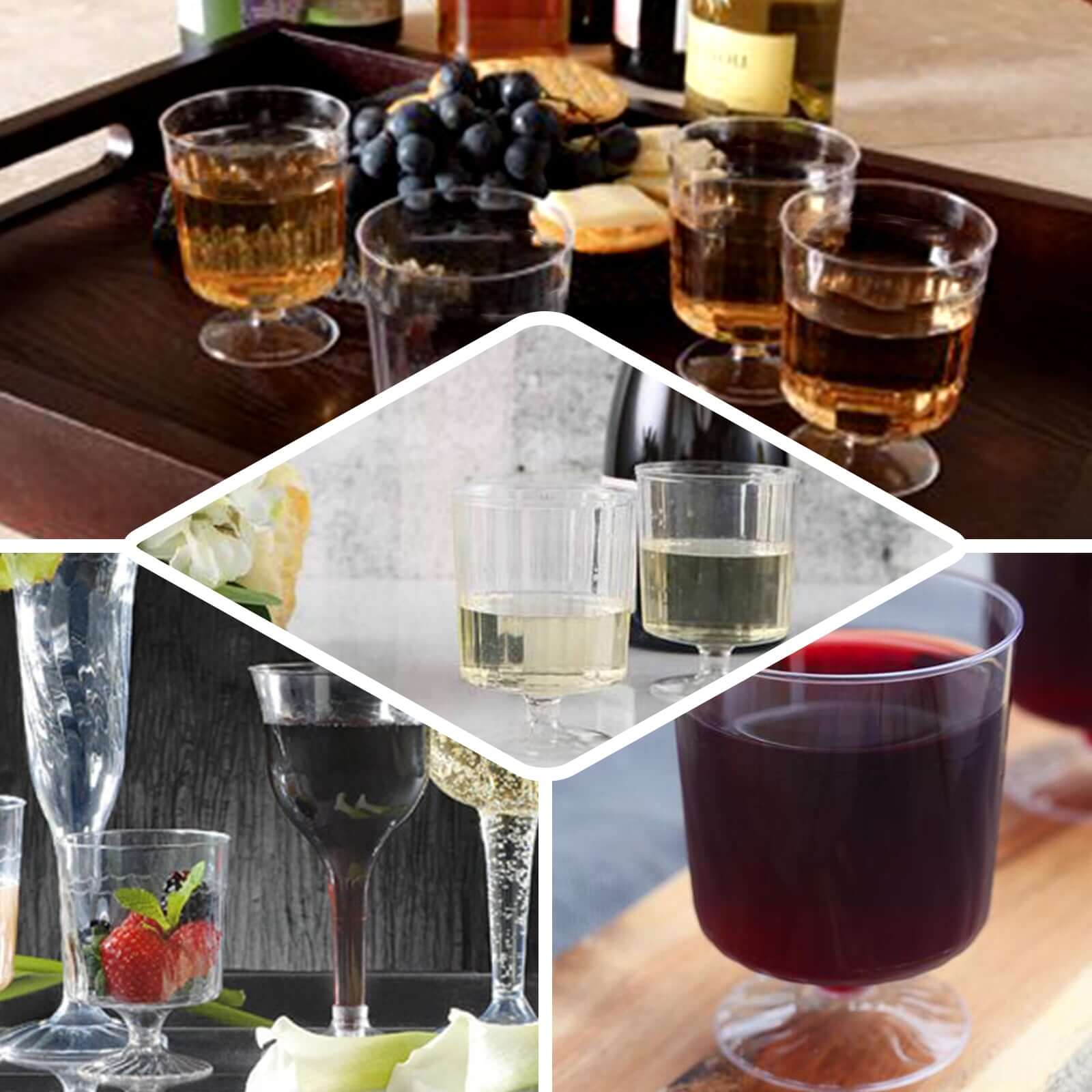 12-Pack Plastic Wine Glasses Clear Short Stem - Durable Disposable Drinkware for Wine 8oz