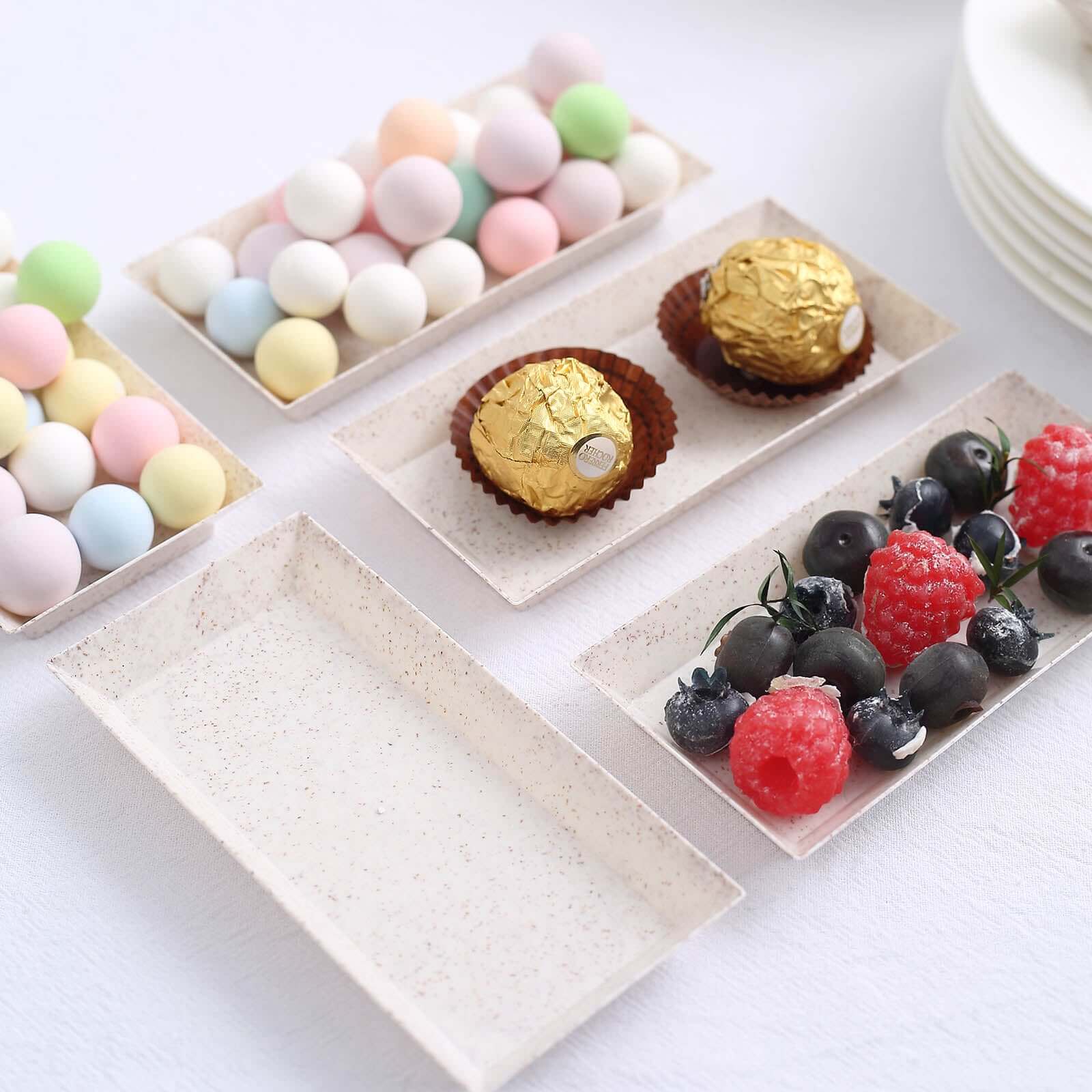 24-Pack Mini Wheat Straw Fiber Serving Trays Rectangular Biodegradable - Ideal for Appetizers 5"