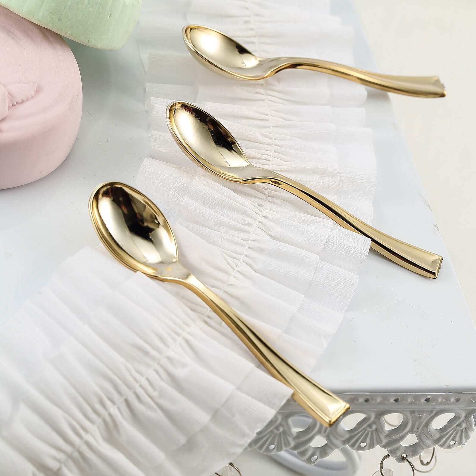 24-Pack Plastic Mini Dessert Spoons Gold - Heavy Duty Disposable Silverware 4"