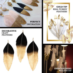 30-Pack Goose Feathers Craft Feathers Metallic Gold Tip Dual Tone Blush White - Decorative Feathers for DIY Projects