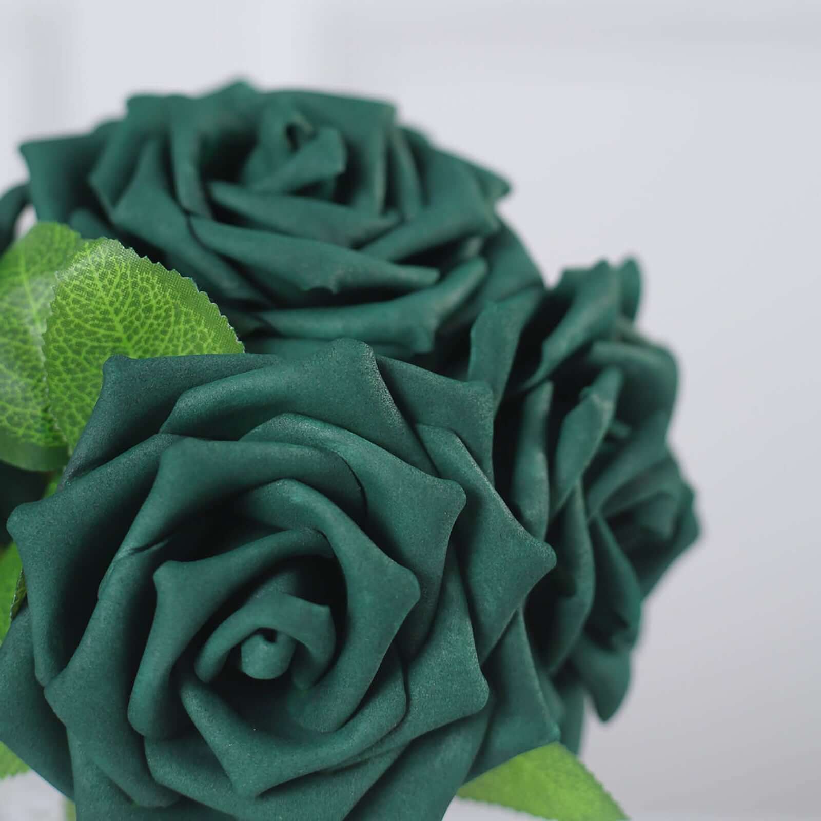 24 Roses 5" Hunter Emerald Green Artificial Foam Flowers With Stem Wire and Leaves