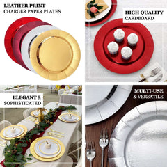 10-Pack Disposable Round Charger Plates in White with Leathery Texture - Durable 1100GSM Cardboard Placemats for Dinner Parties & Banquets 13"