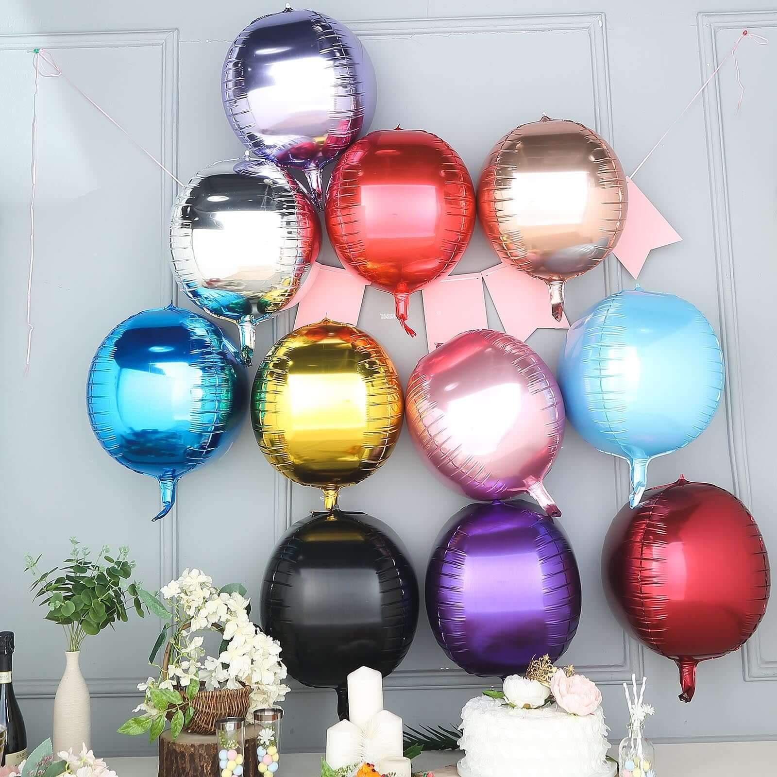 2 Pack 14" 4D Metallic Blue Sphere Mylar Foil Helium or Air Balloons