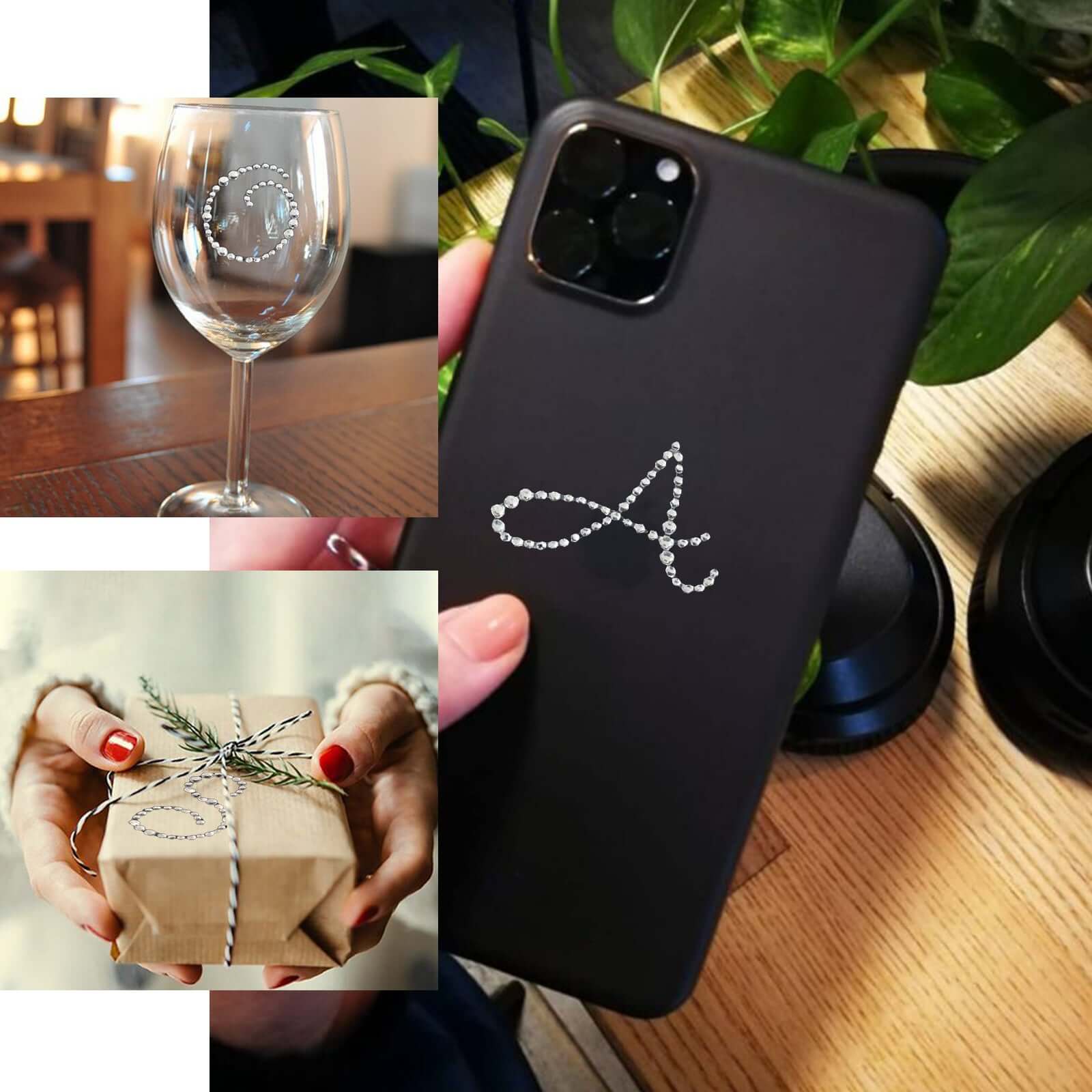 12 Pack 1.5" Clear Rhinestone Monogram Letter Jewel Sticker Self Adhesive DIY Diamond Decor - F