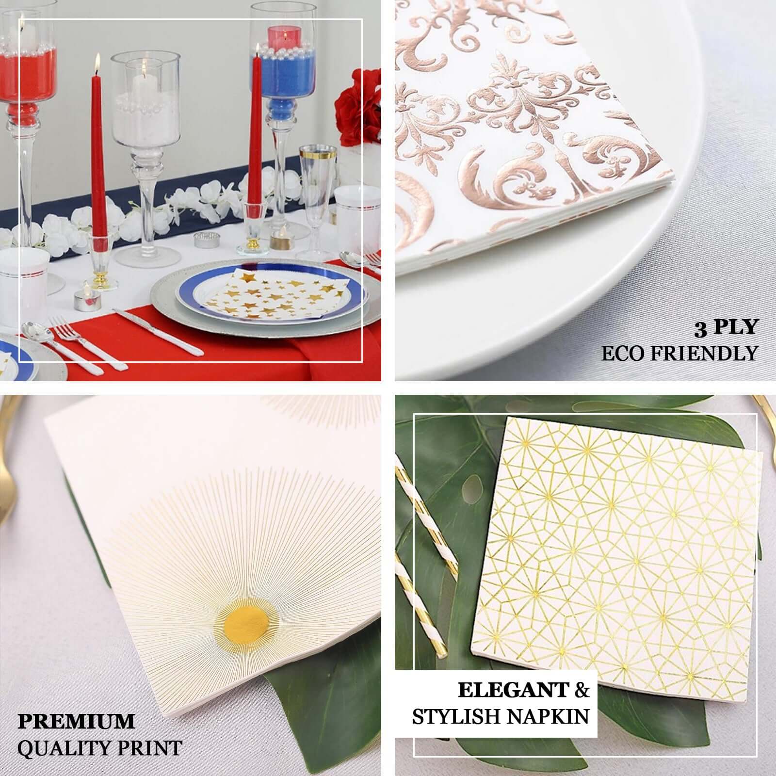 20-Pack Paper Dinner Napkins with Pineapple Design Metallic Gold - Disposable 3 Ply Cocktail Napkins for Parties