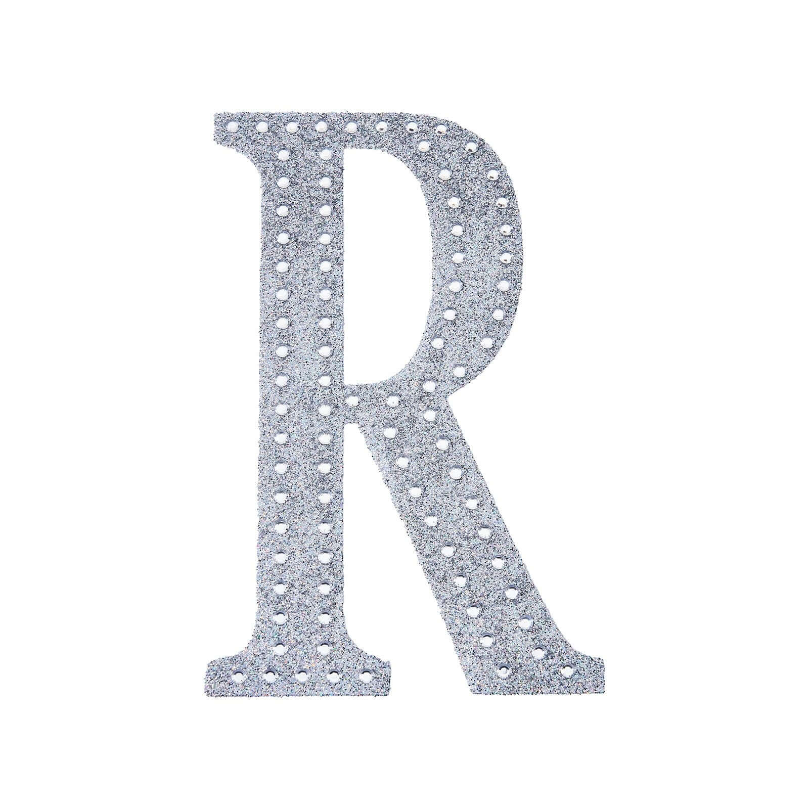 Decorative Rhinestone Alphabet "R" Letter Stickers, Glitter Adhesive Craft Letters Silver DIY Sparkle Embellishments 6"