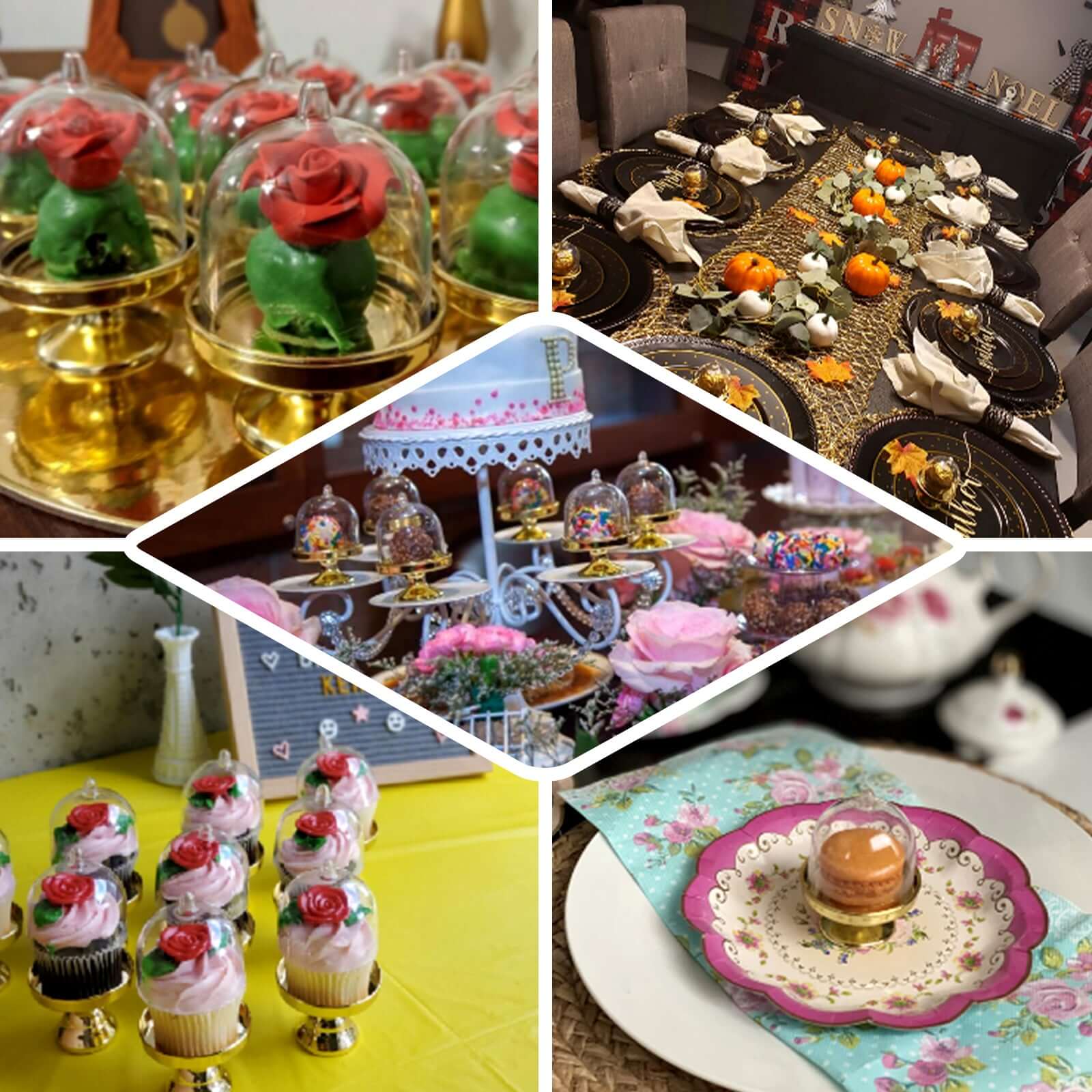 12-Pack Fillable Mini Pedestal Candy Container Clear/Silver - Decorative Candy Treat Favor Boxes with Dome Lid 4"