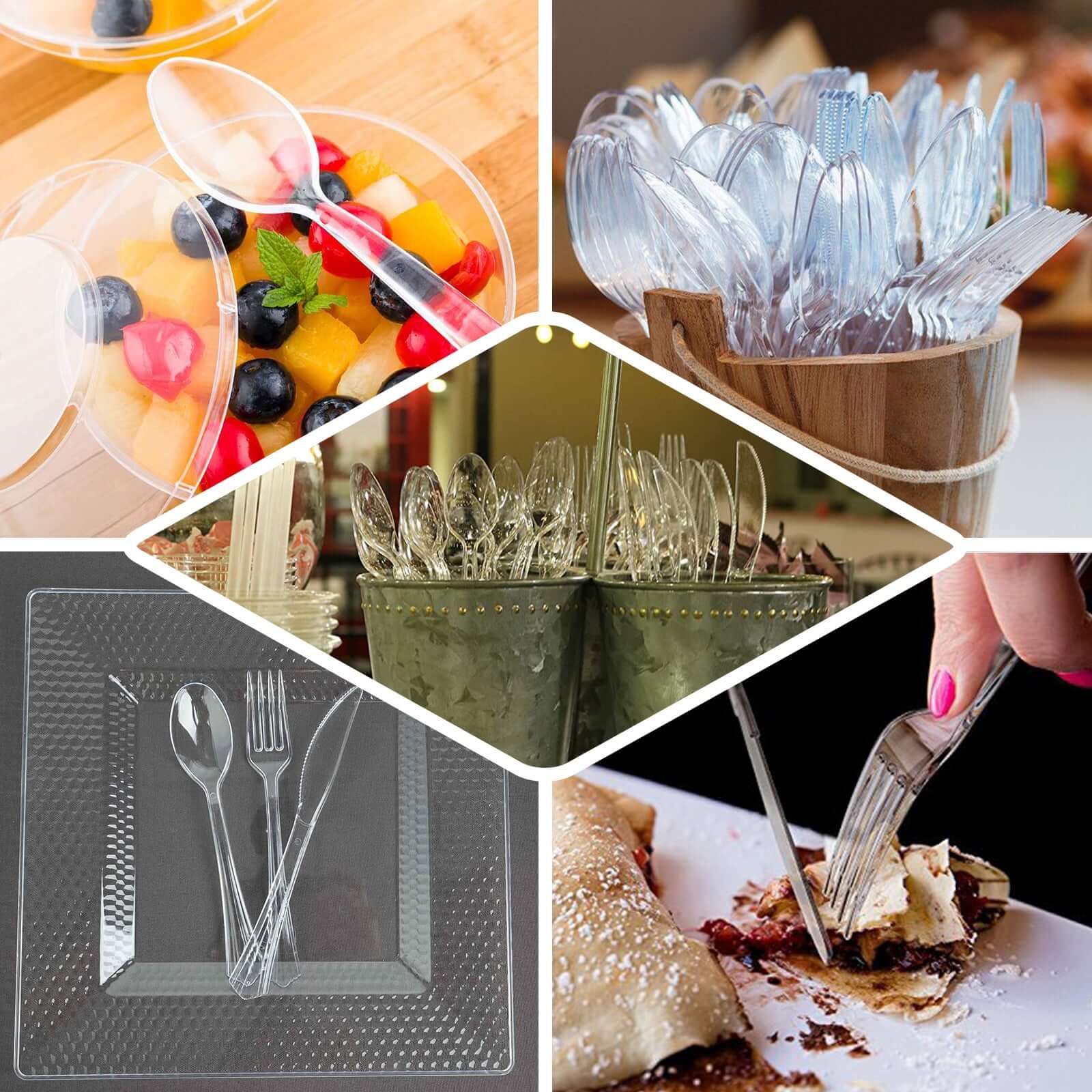 24-Pack Plastic Silverware Set with Fan Flared Tip Handle Clear - Heavy Duty Disposable Utensils 7"